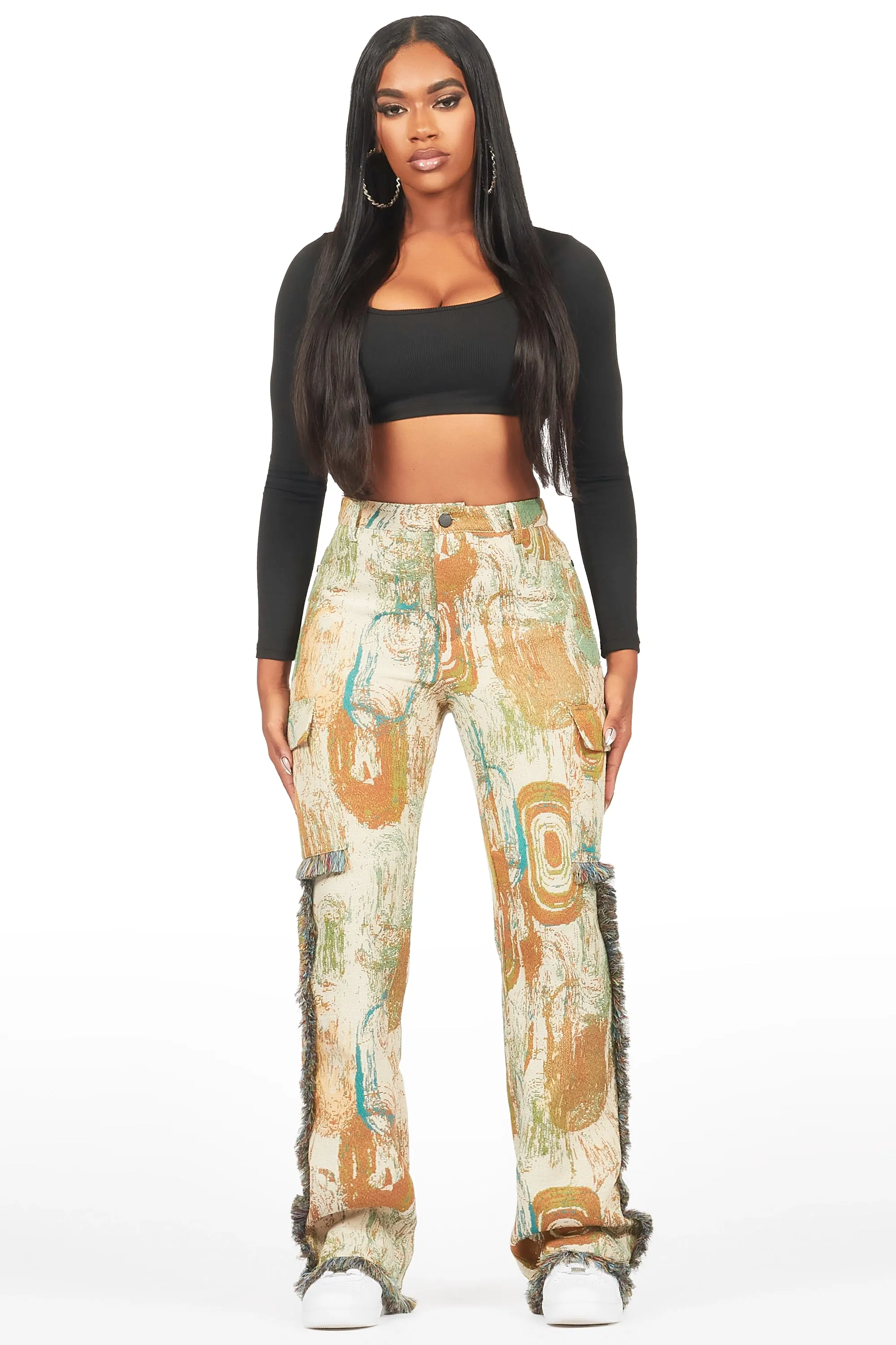 Ameera Beige Tapestry Stacked Pant