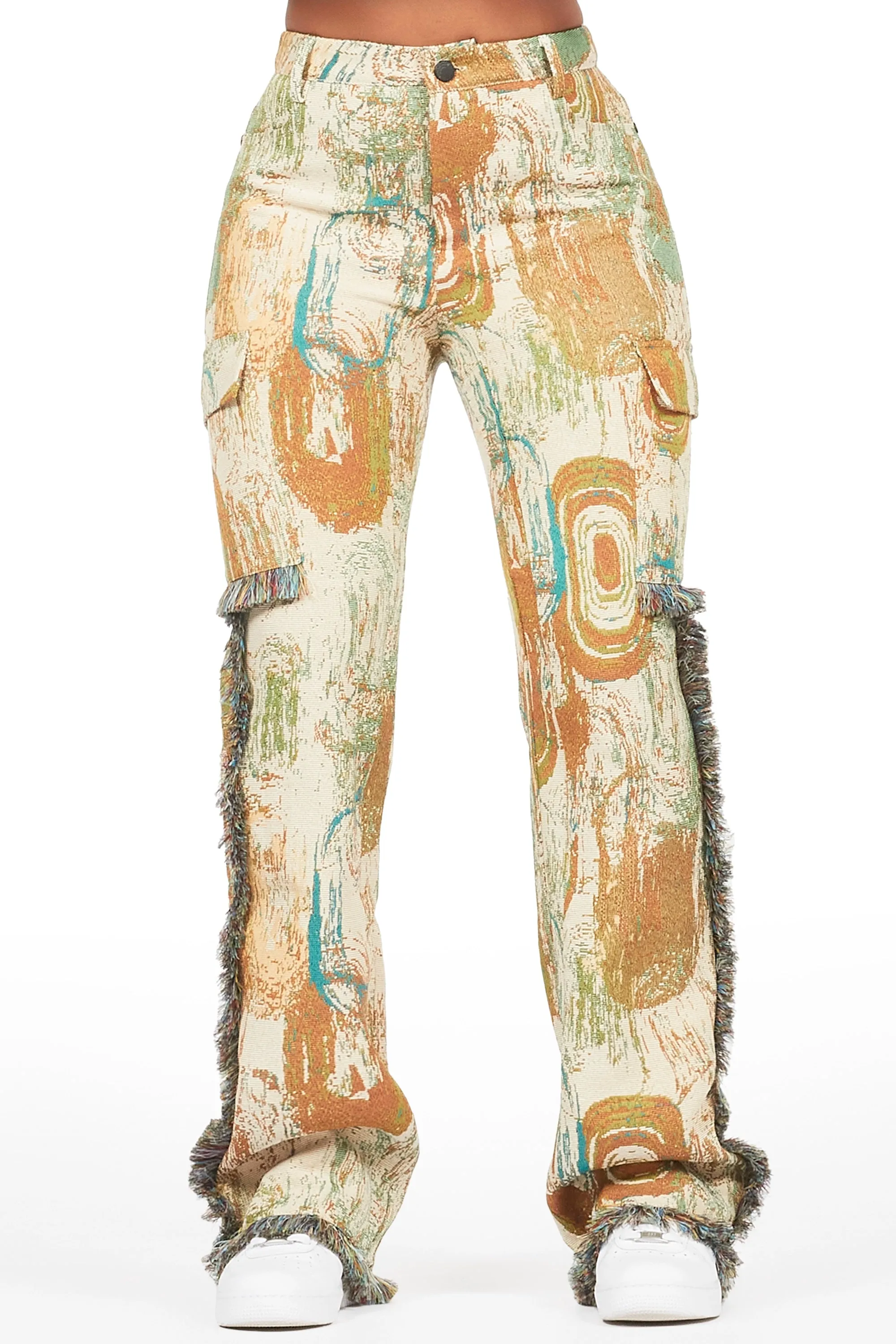 Ameera Beige Tapestry Stacked Pant