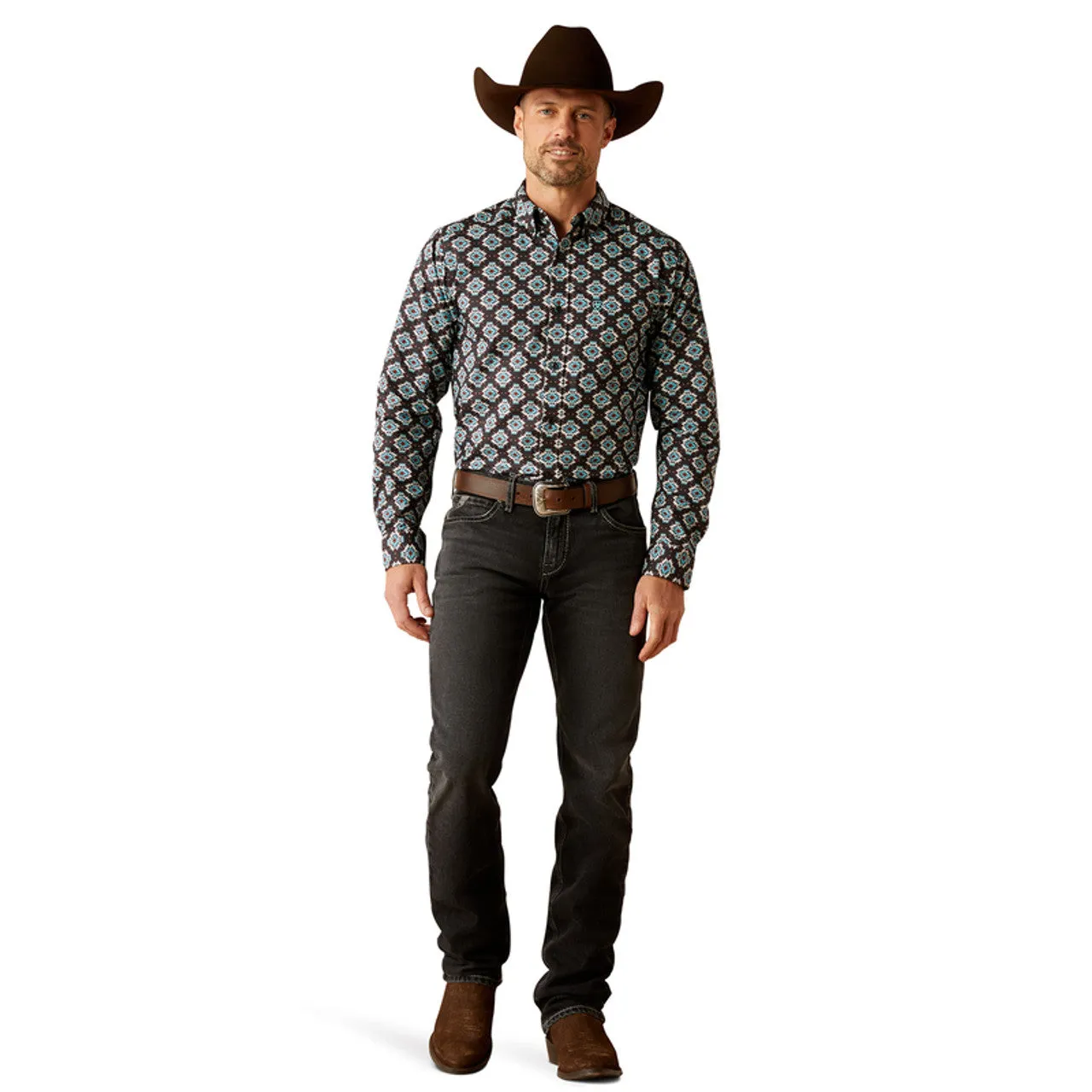 ARIAT PAIGE FITTED BLACK PRINT MENS SHIRT