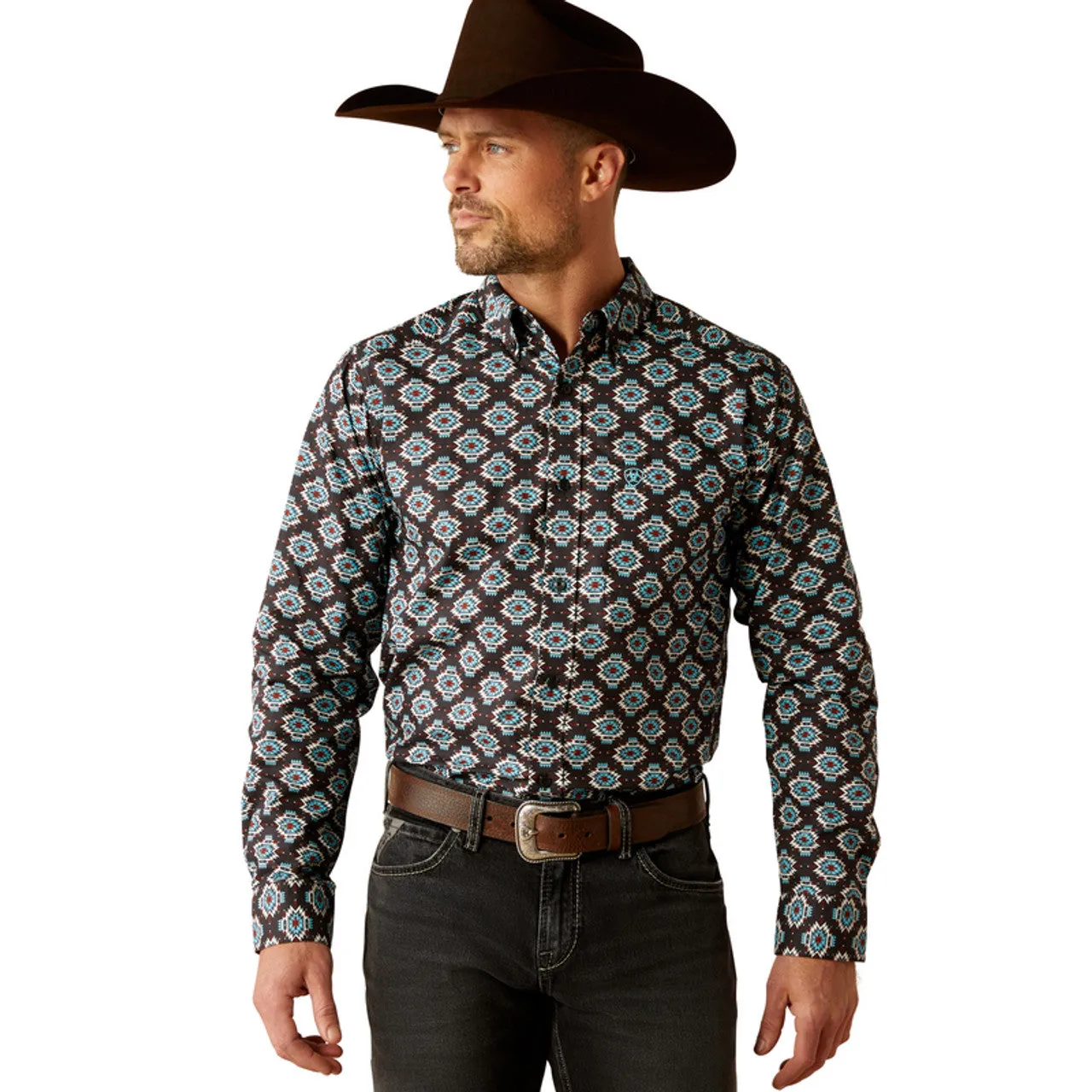 ARIAT PAIGE FITTED BLACK PRINT MENS SHIRT