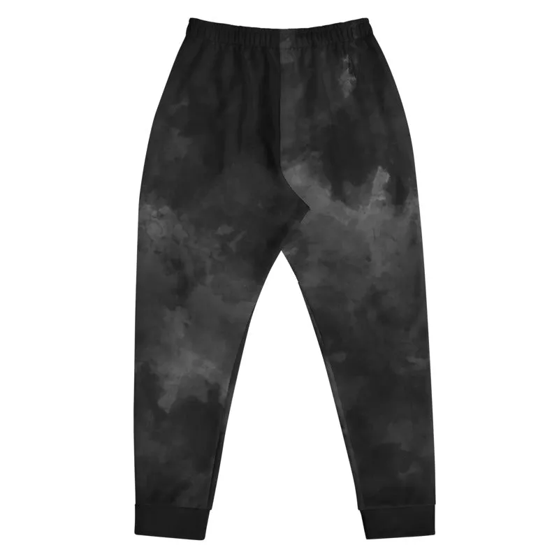 Black Abstract Men's Joggers, Clouds Print Premium Best Men's Sweatpants- Made in EU