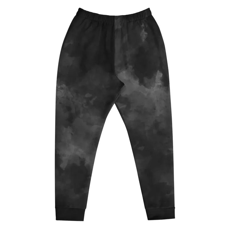 Black Abstract Men's Joggers, Clouds Print Premium Best Men's Sweatpants- Made in EU