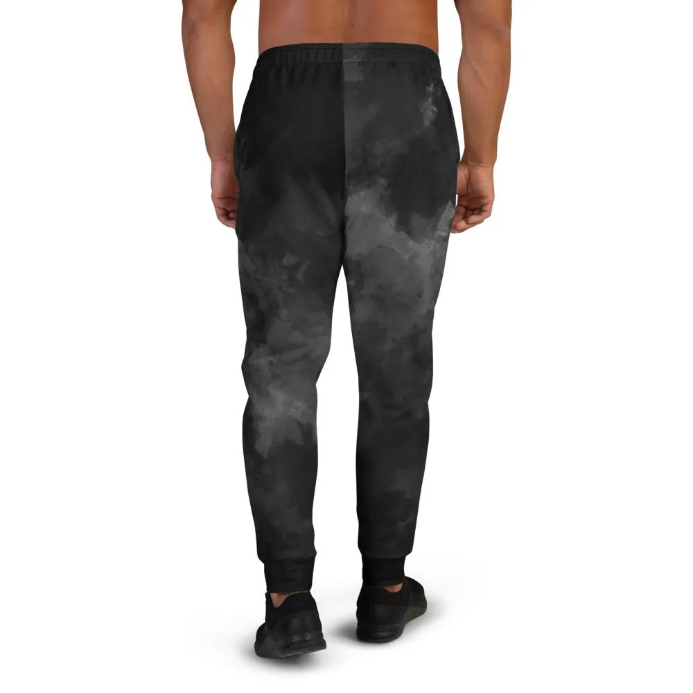 Black Abstract Men's Joggers, Clouds Print Premium Best Men's Sweatpants- Made in EU