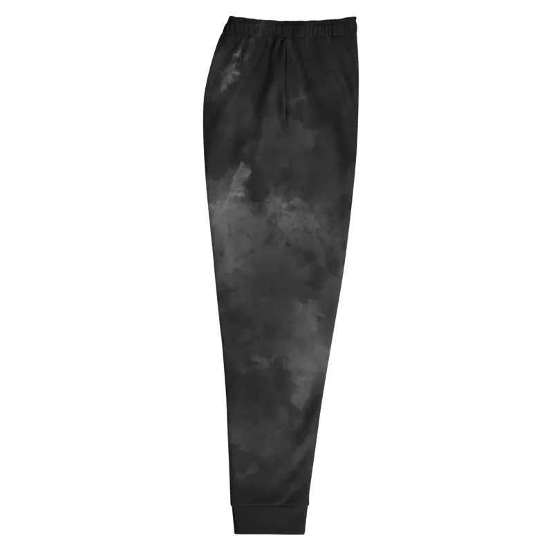 Black Abstract Men's Joggers, Clouds Print Premium Best Men's Sweatpants- Made in EU