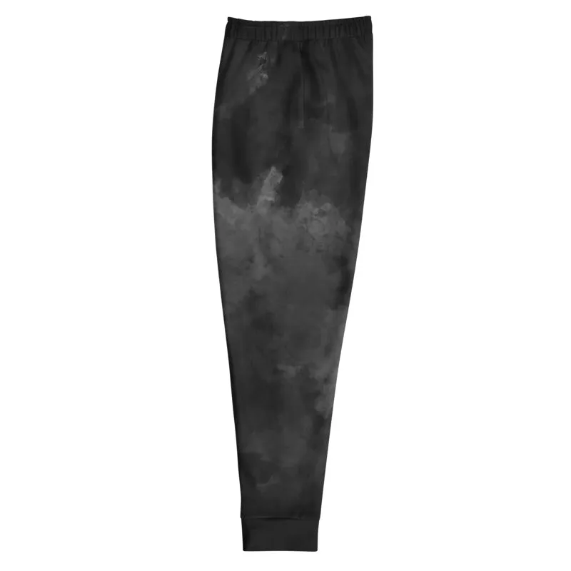 Black Abstract Men's Joggers, Clouds Print Premium Best Men's Sweatpants- Made in EU