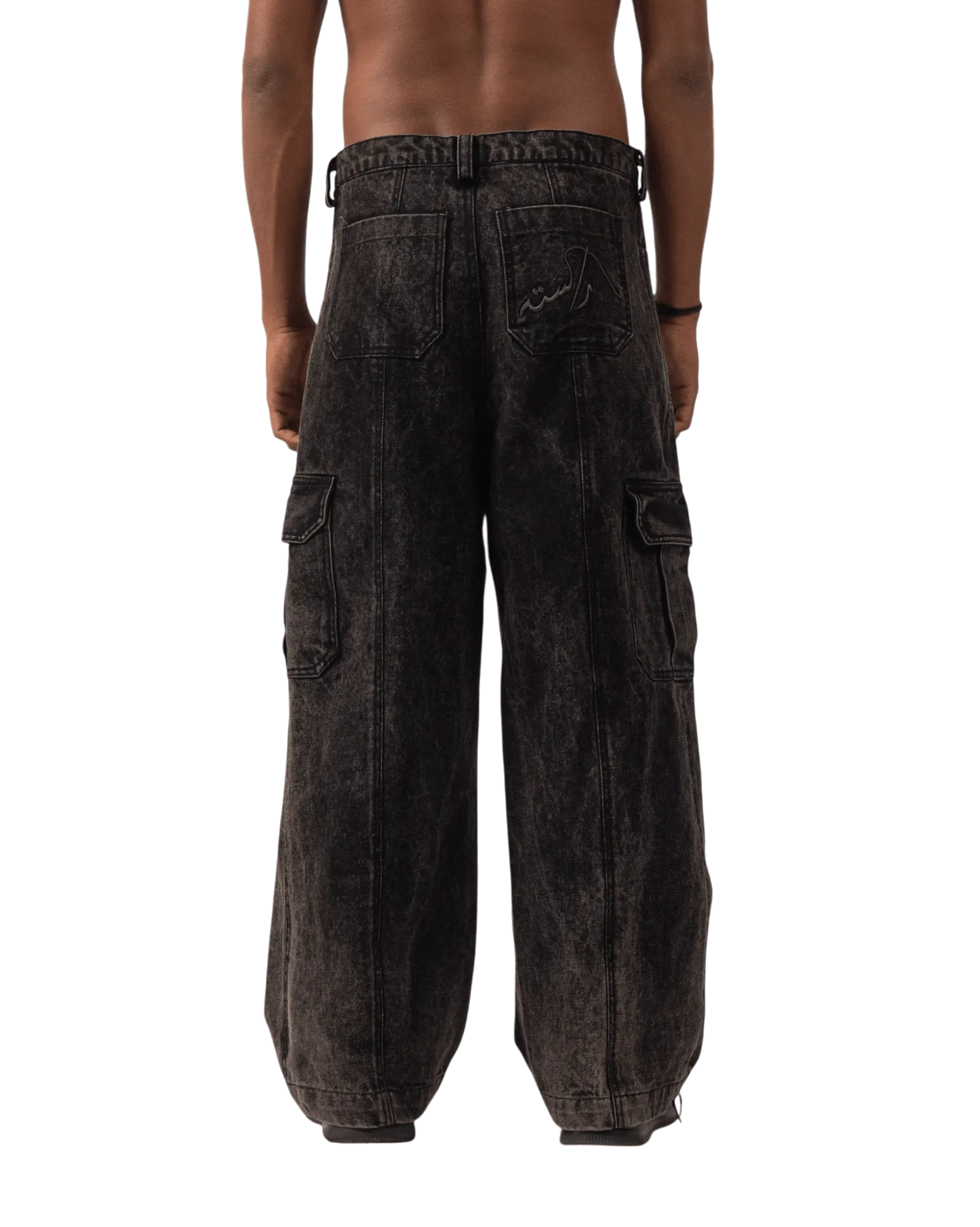 BLACK ACID WASH CARGO PANTS