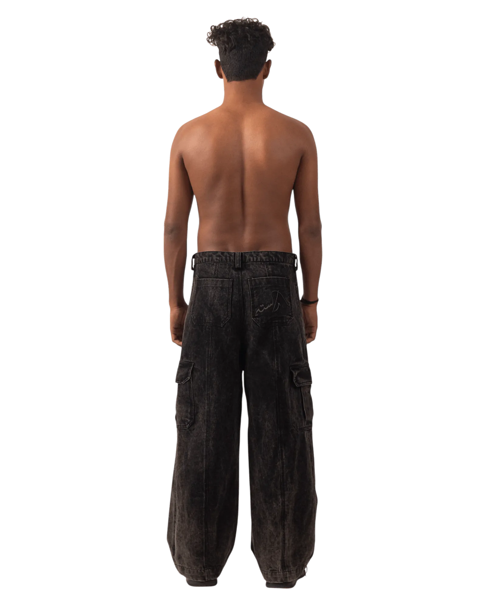 BLACK ACID WASH CARGO PANTS