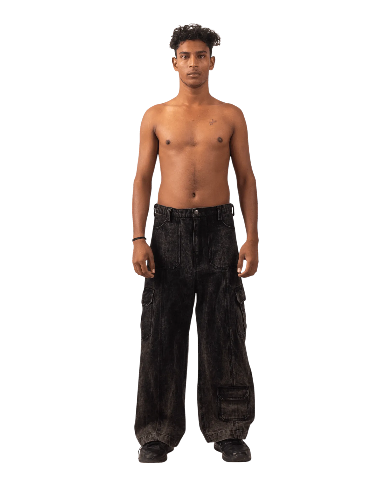 BLACK ACID WASH CARGO PANTS