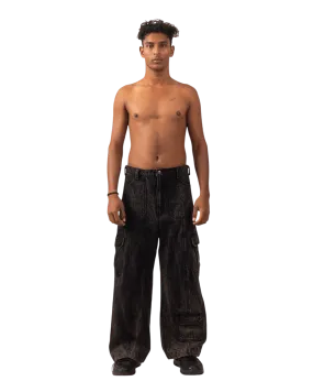 BLACK ACID WASH CARGO PANTS