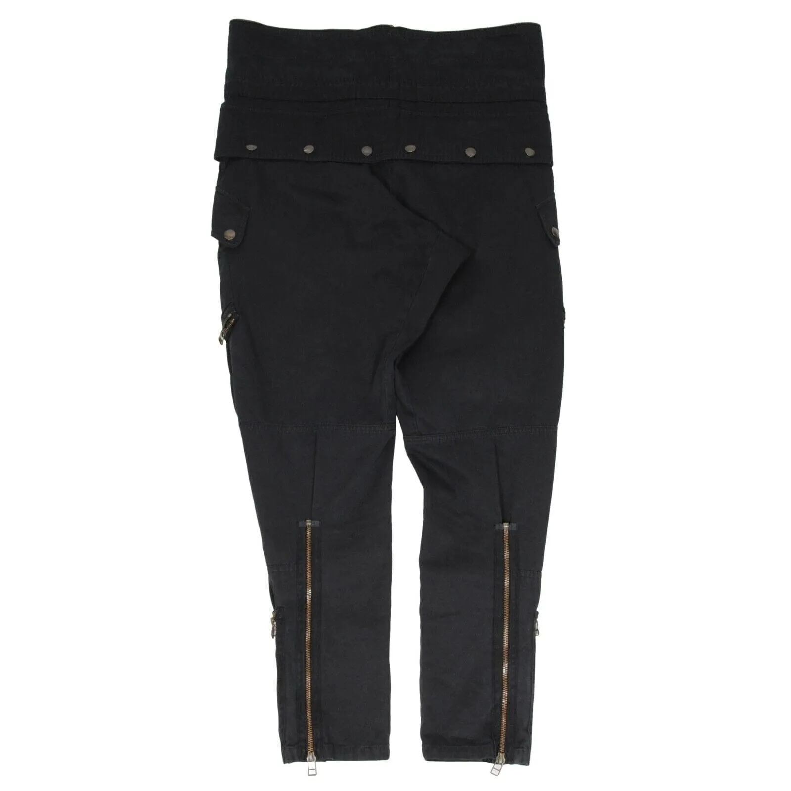 Black Bondage Pocket Zipper Leg Tie Waist Cargo Pants