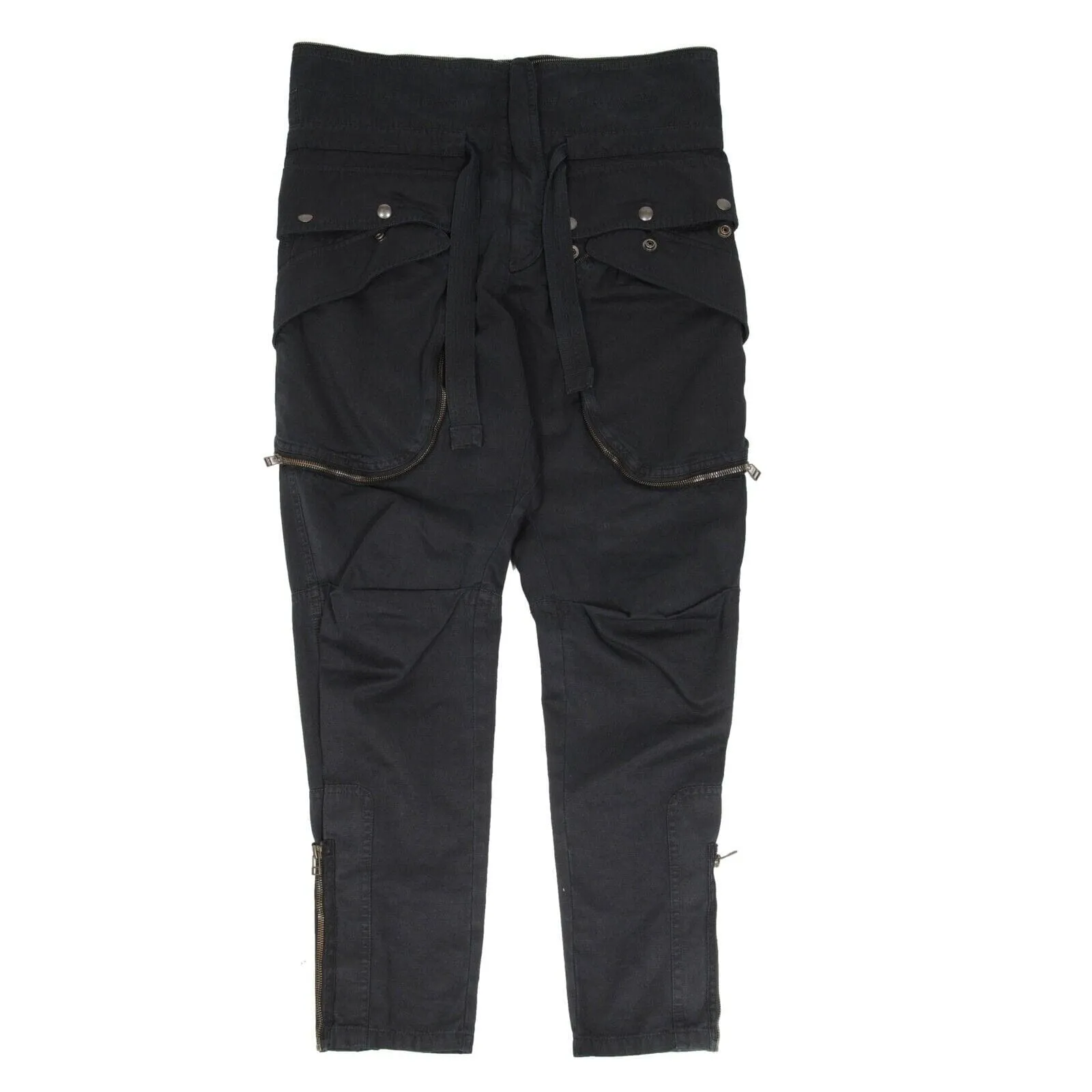 Black Bondage Pocket Zipper Leg Tie Waist Cargo Pants