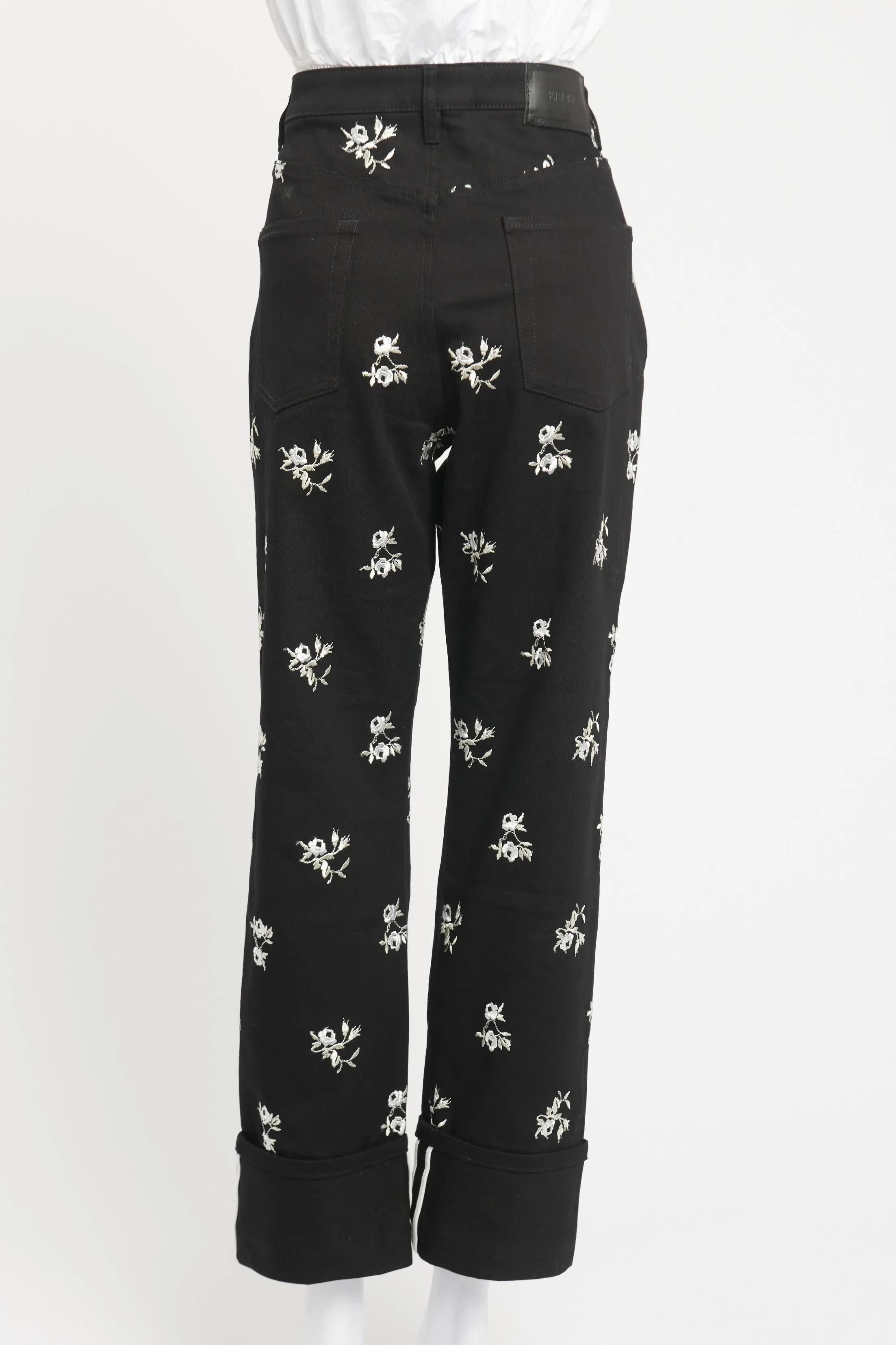 Black Cotton Floral Preowned Trousers