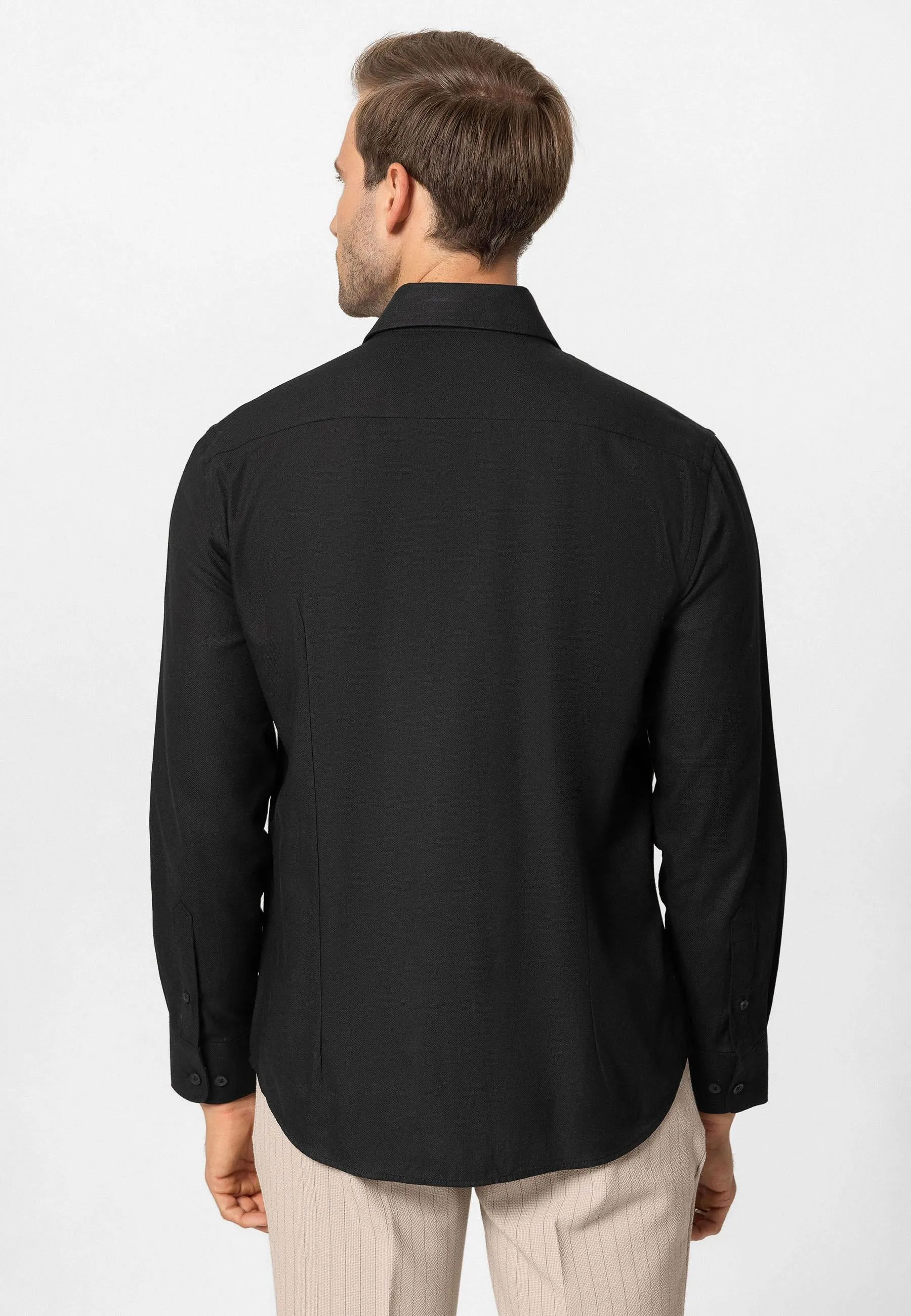 Black Long-Sleeve Slim Fit Men's Shirt - Wessi