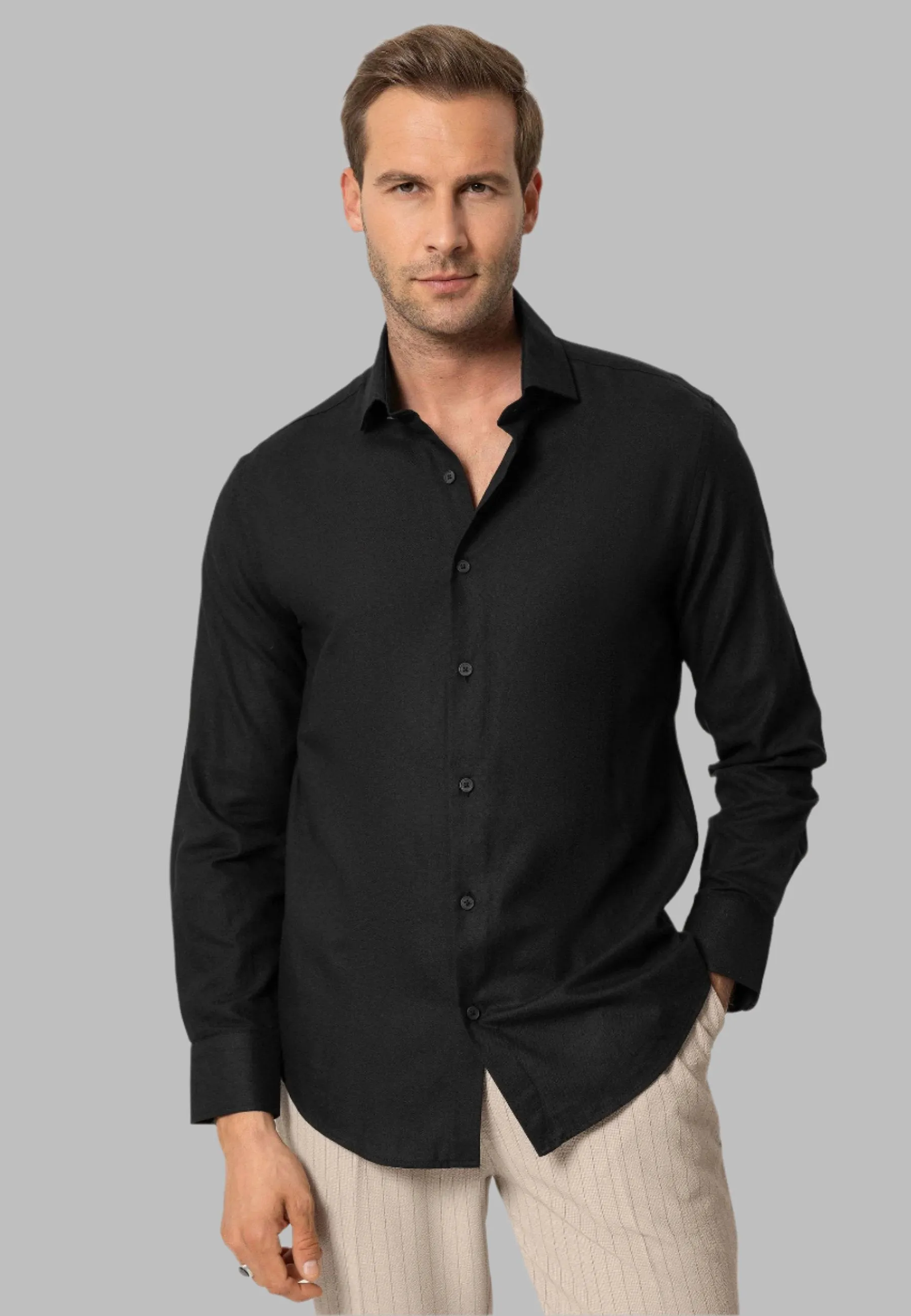 Black Long-Sleeve Slim Fit Men's Shirt - Wessi