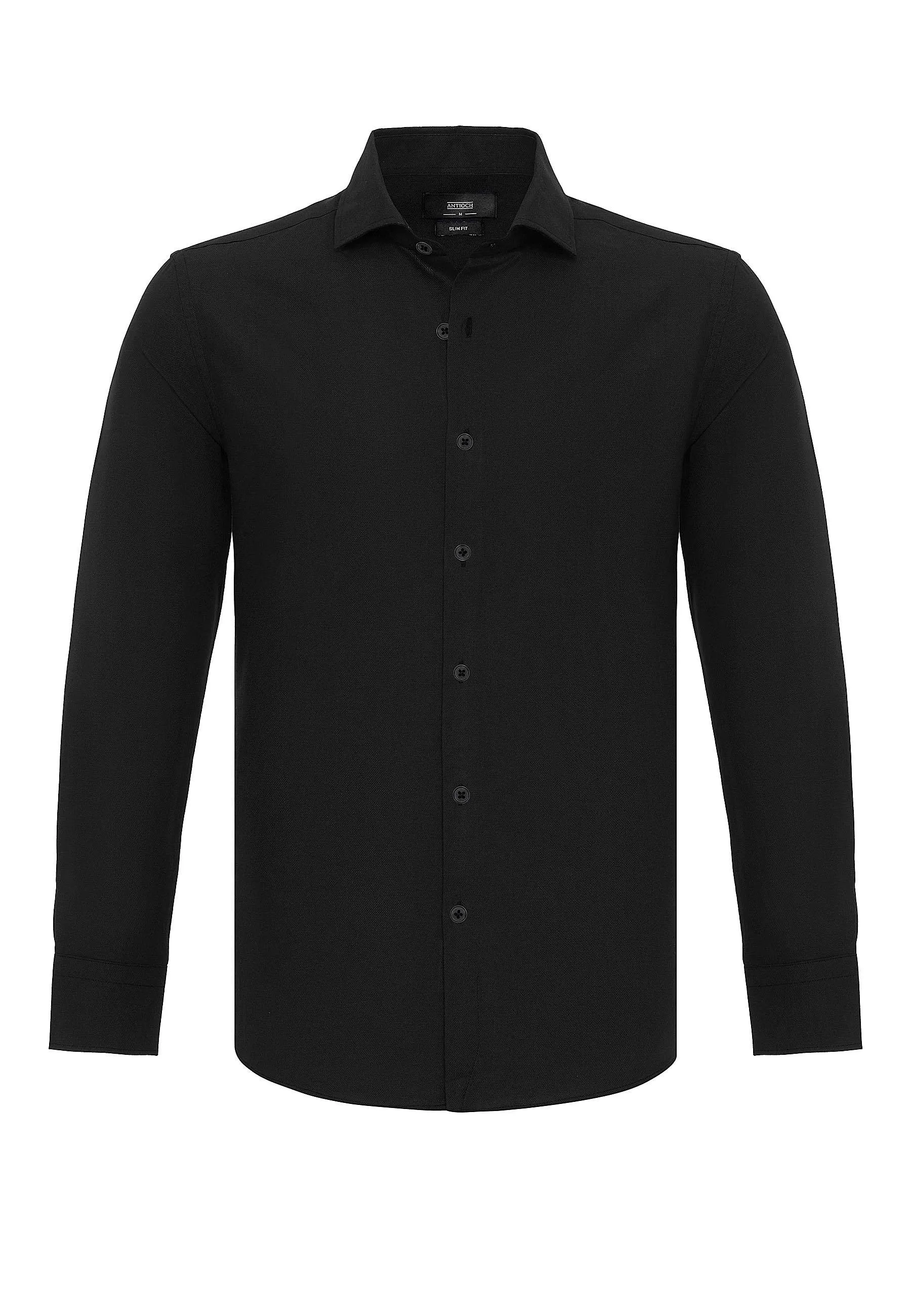 Black Long-Sleeve Slim Fit Men's Shirt - Wessi