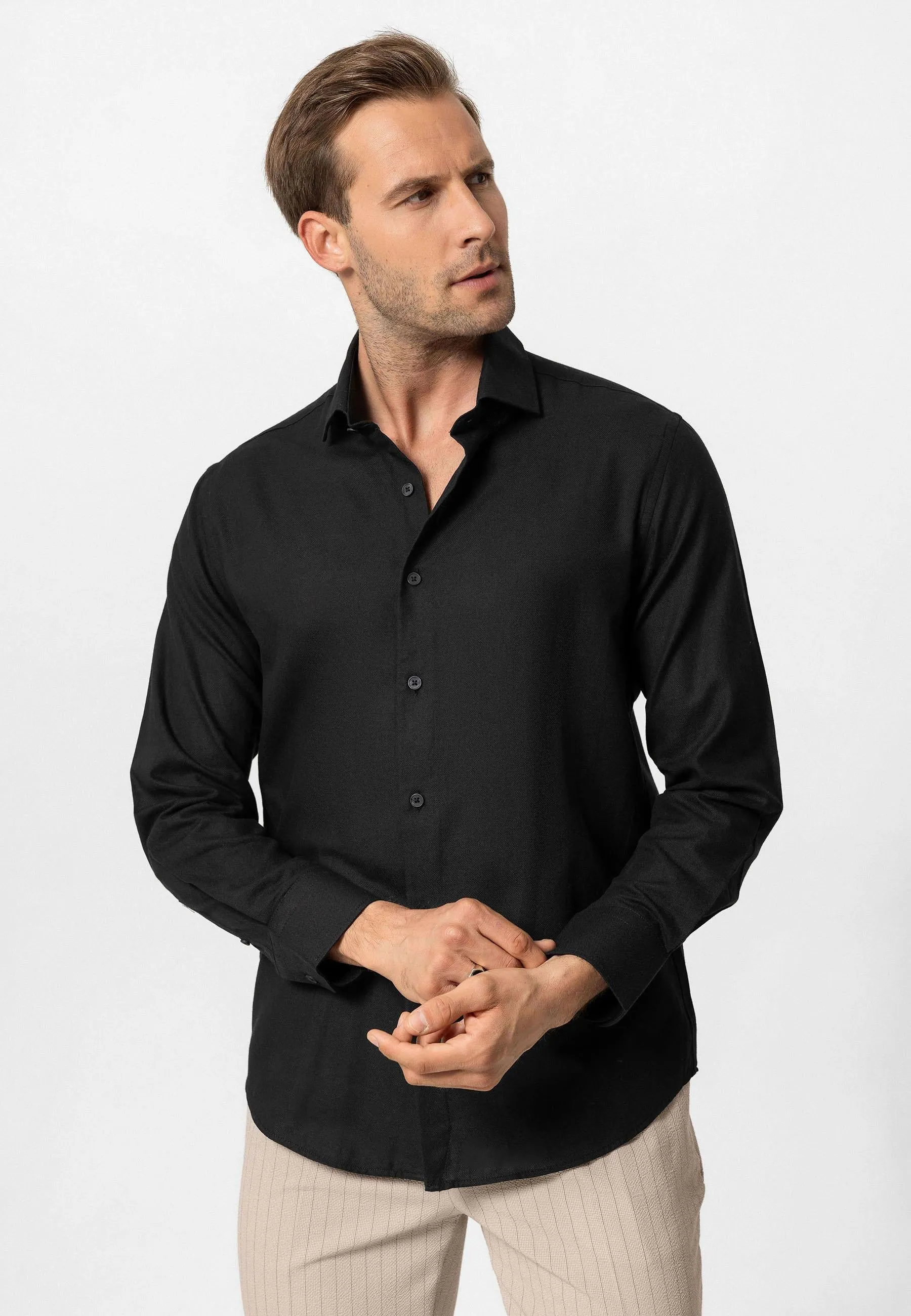 Black Long-Sleeve Slim Fit Men's Shirt - Wessi