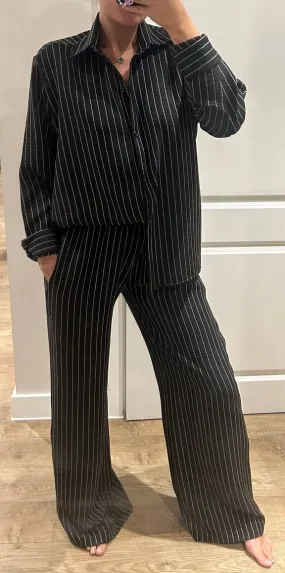 Black Pinstripe Oversized Shirt and Trouser Suit