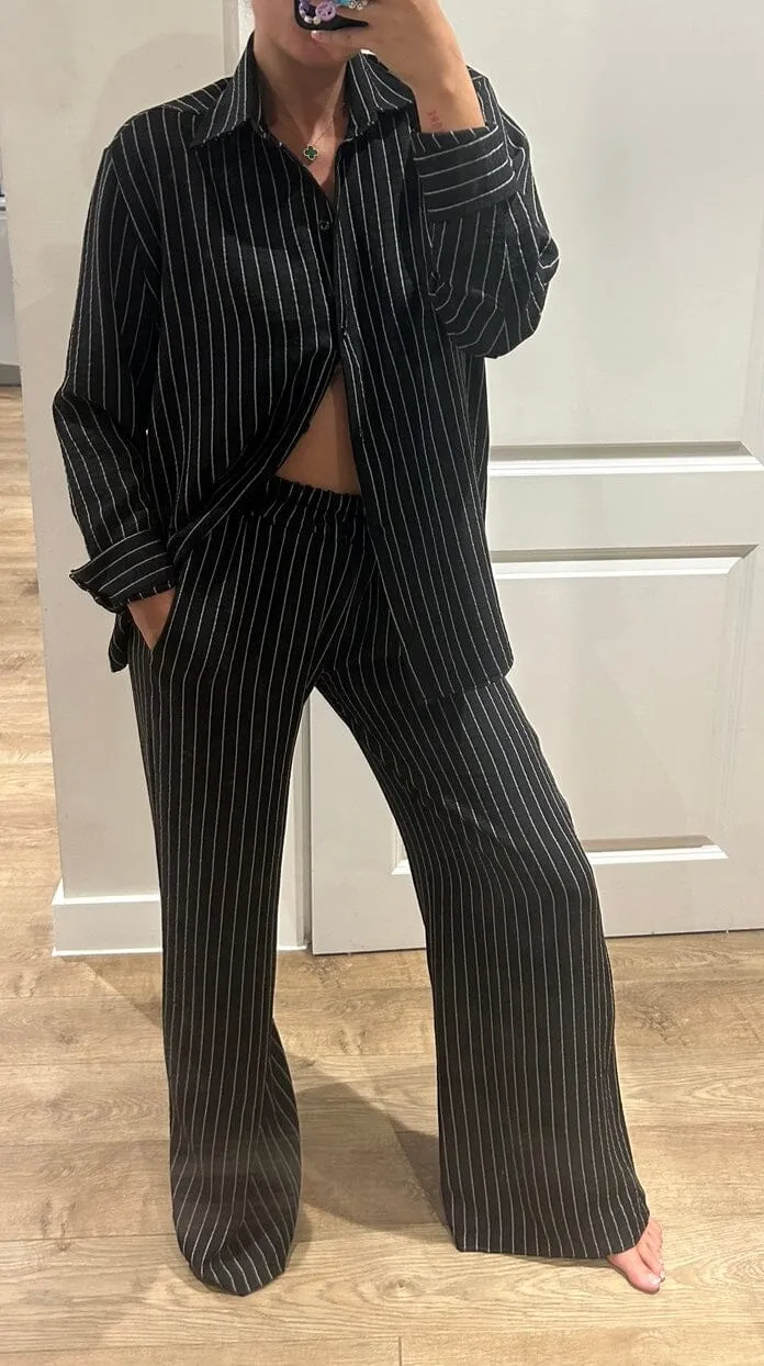 Black Pinstripe Oversized Shirt and Trouser Suit