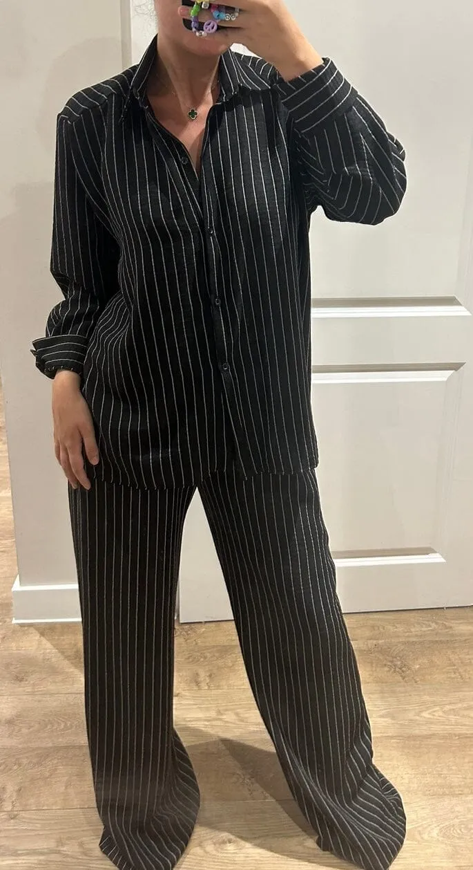 Black Pinstripe Oversized Shirt and Trouser Suit