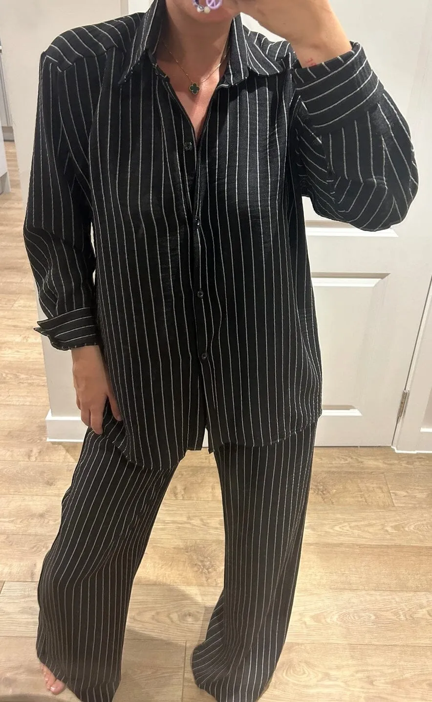 Black Pinstripe Oversized Shirt and Trouser Suit