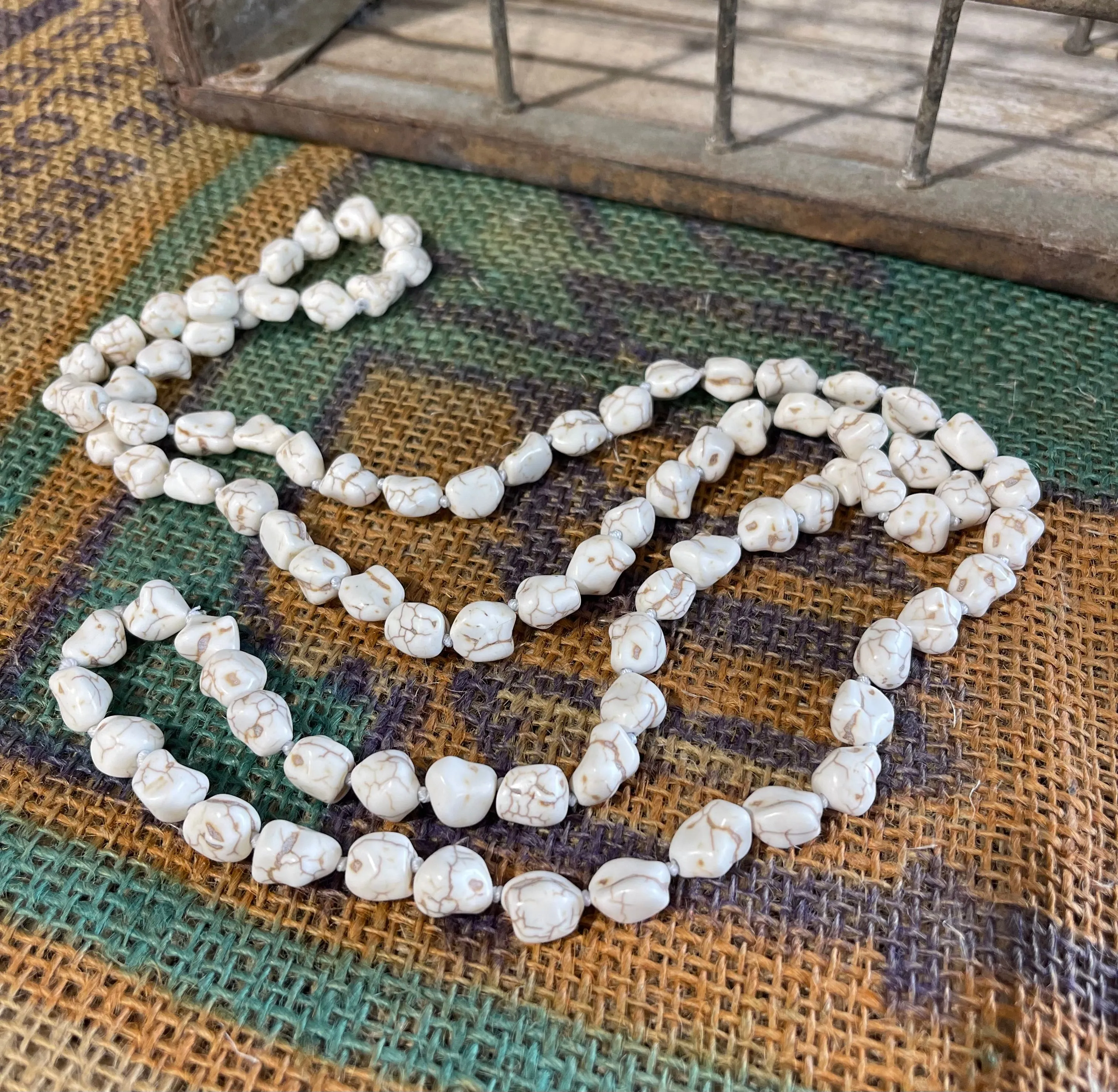 Boho Beaded Necklace w/ White Turquoise