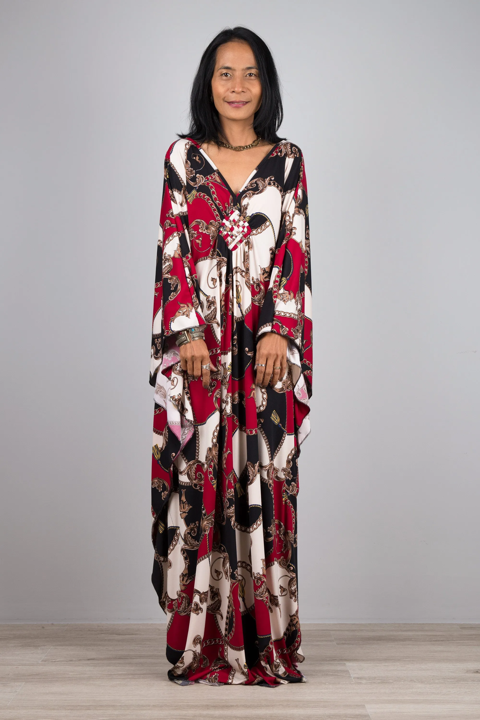 Boho Kaftan Frock Dress, Halston style maxi dress, Resort kaftan dress