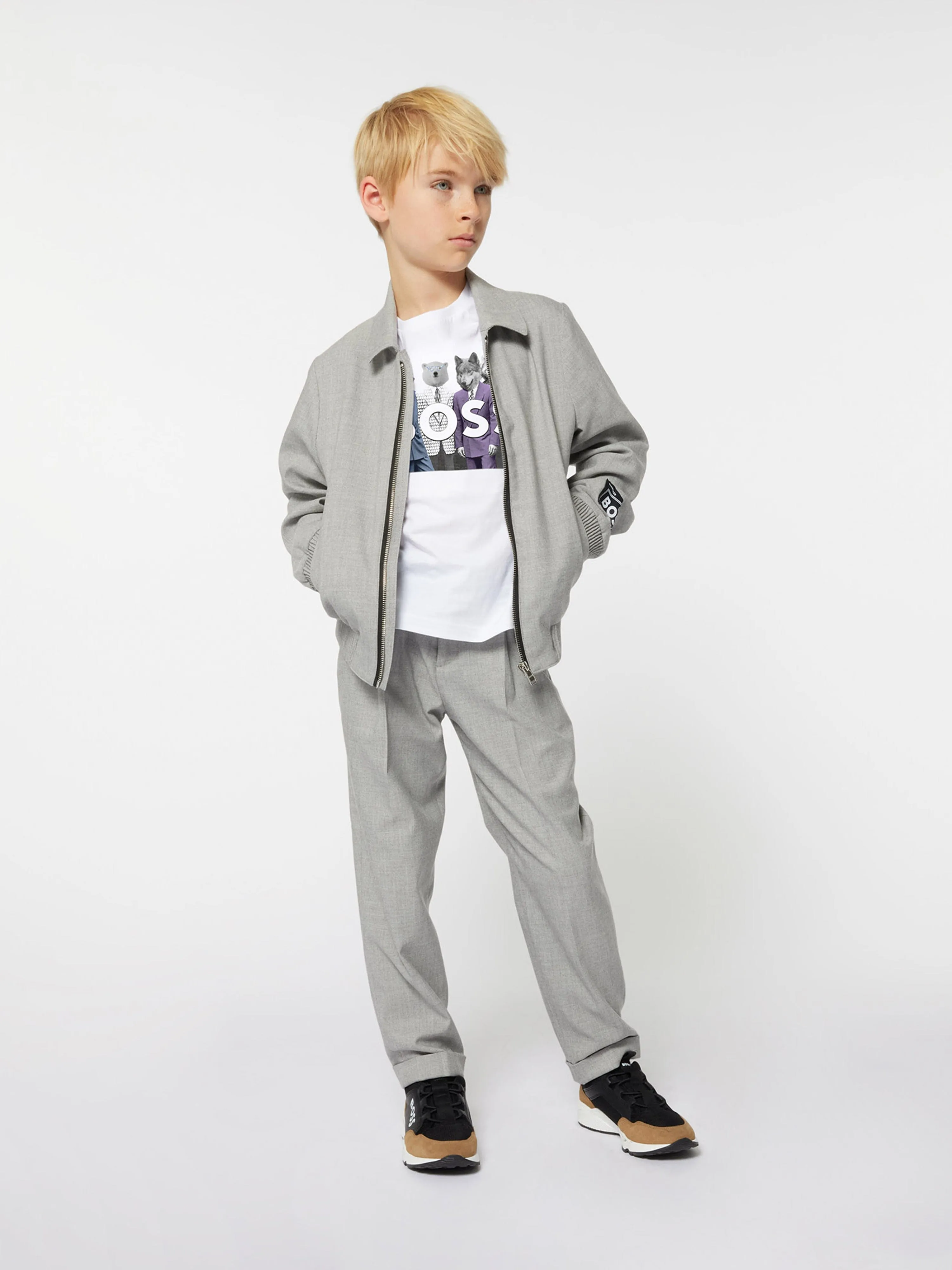 BOSS Boys Suit Trousers in Grey