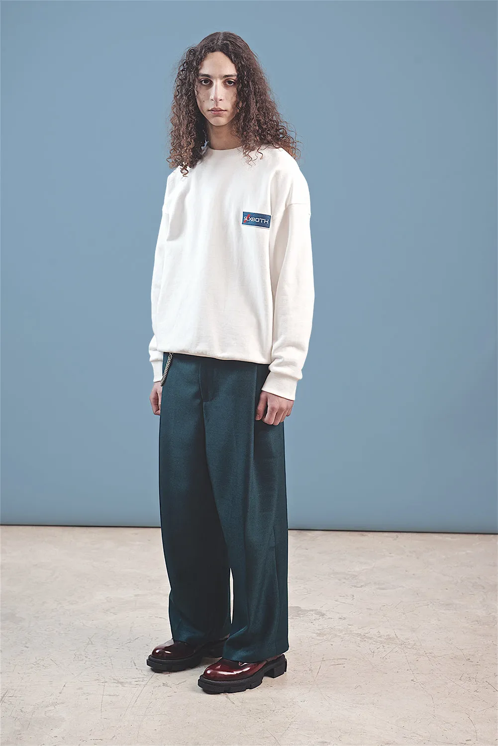 both X SECOND LAYER-WIDE PLEATED PANTS-ARCTIC BLUE