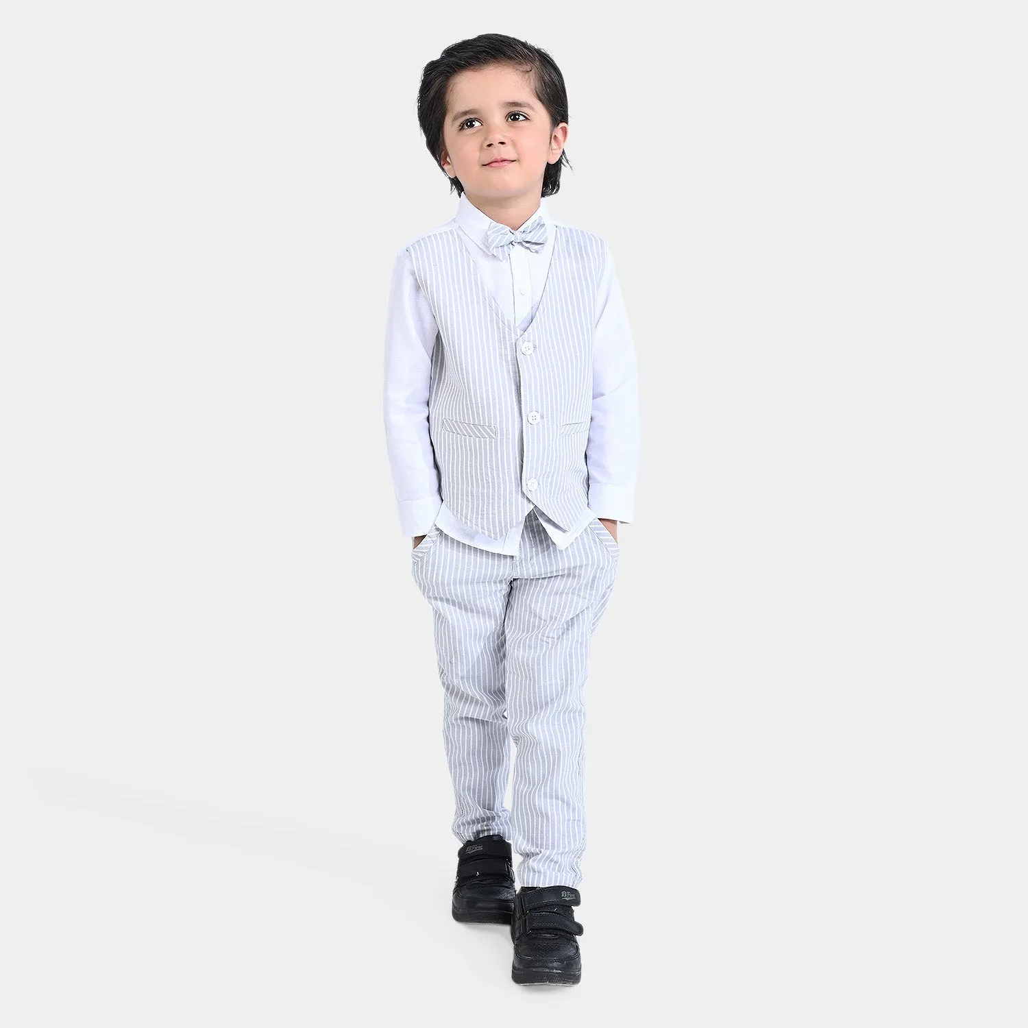 Boys Cotton 2PC Suit Grey - Stripes