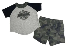 Boy's Grey Knit Raglan T w/Camo Shorts