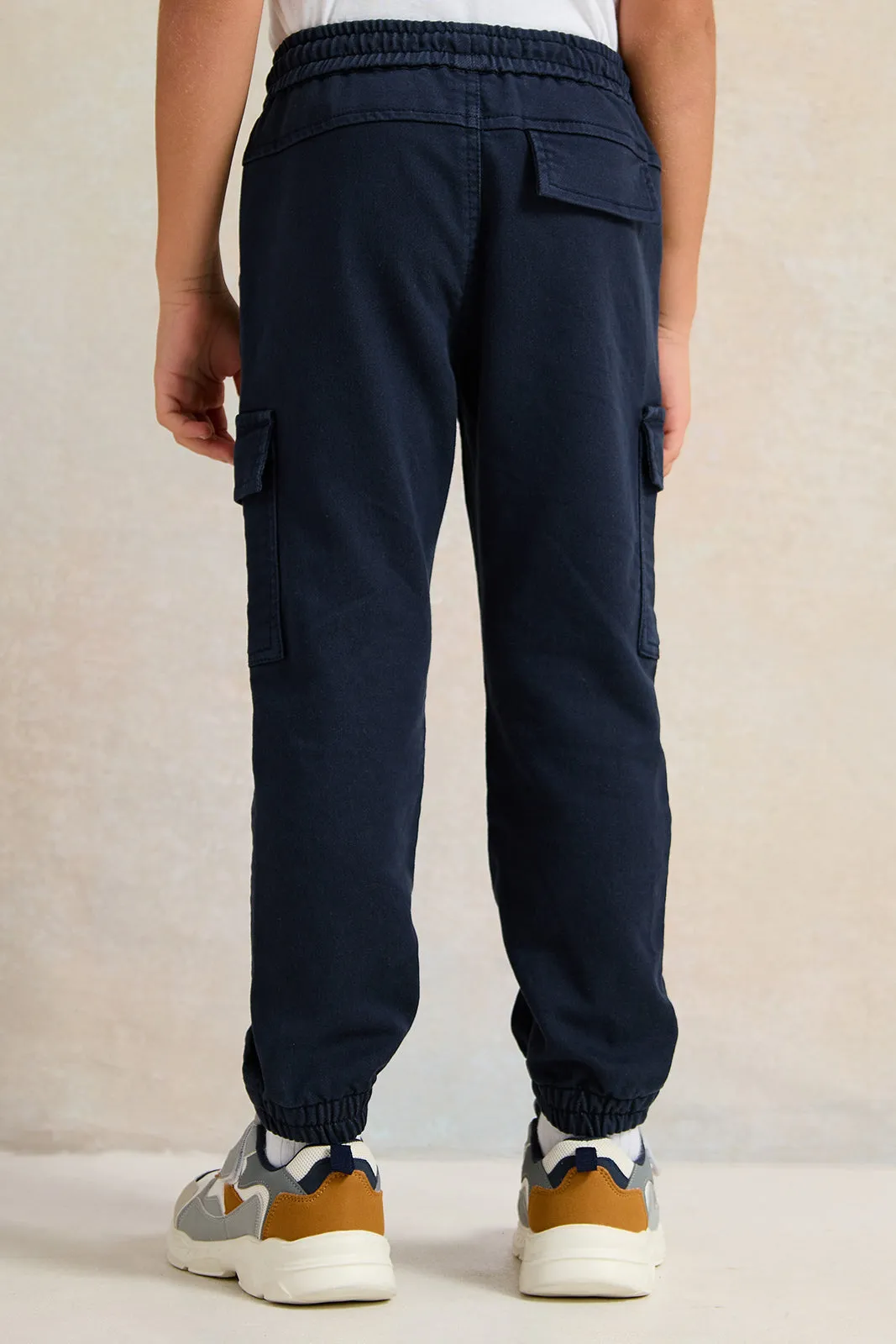 Boys Navy Knitted Denim Cargo Pocket Jogger