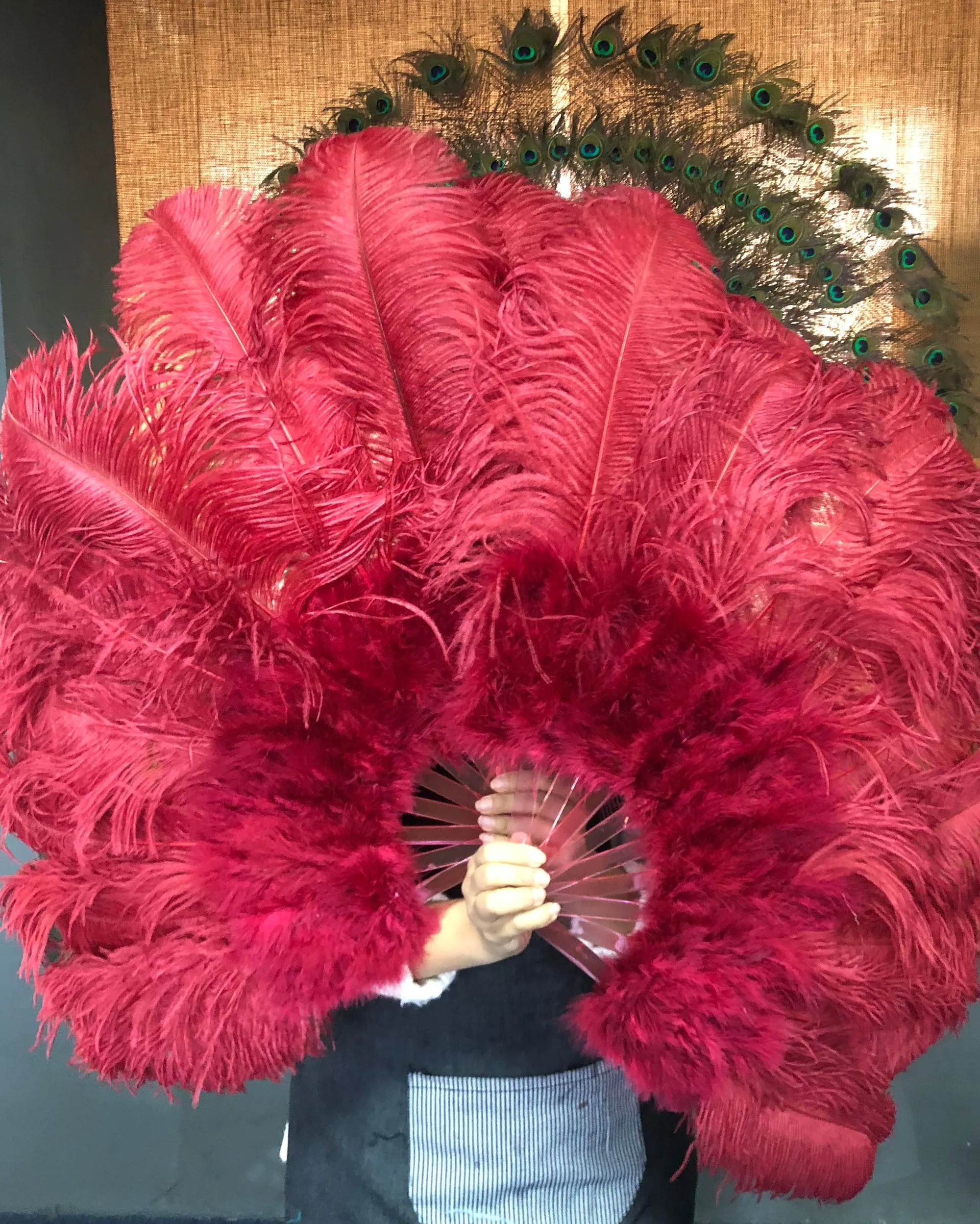 burgundy Marabou Ostrich Feather fan 24"x 43"