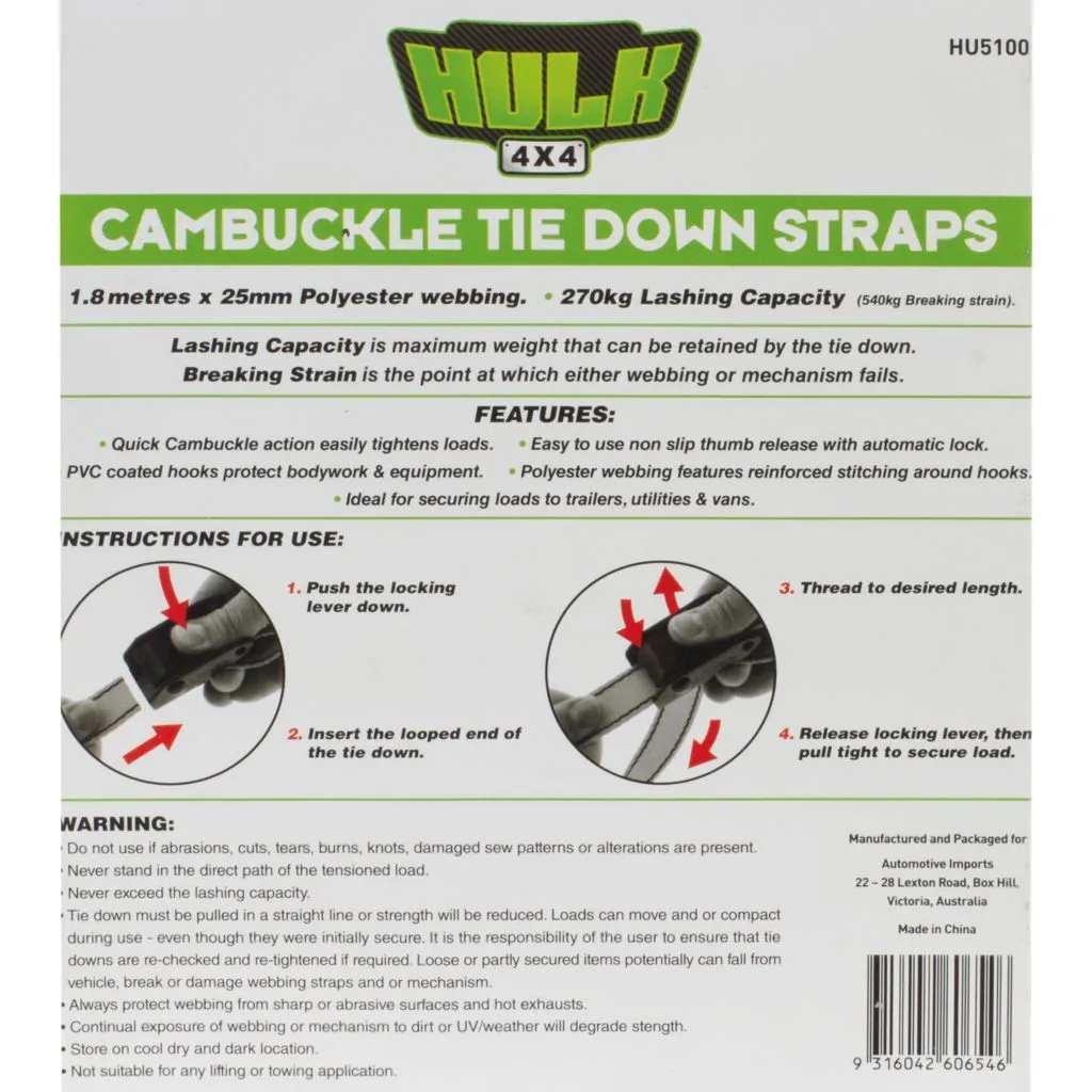 Cambuckle Tiedown Straps (2Pk)