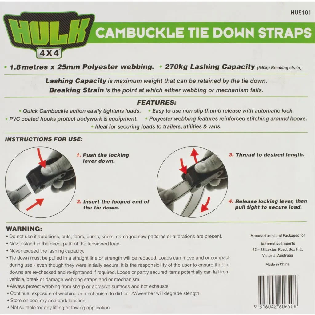 Cambuckle Tiedown Straps (4Pk)