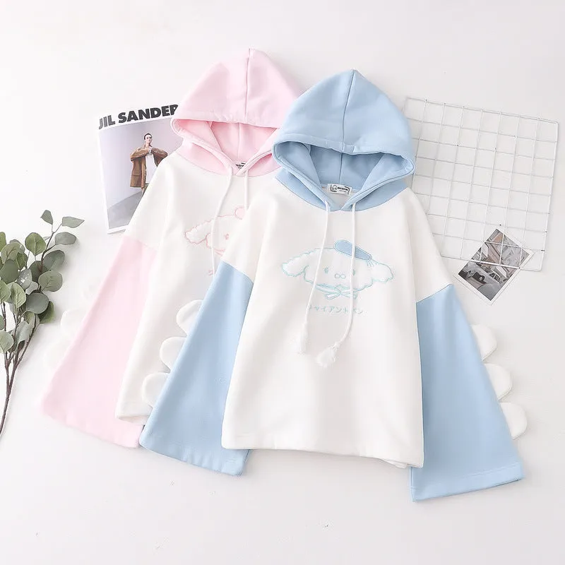 Cartoon Embroidered Pom Hooded Fleece Sweatshirt KI587