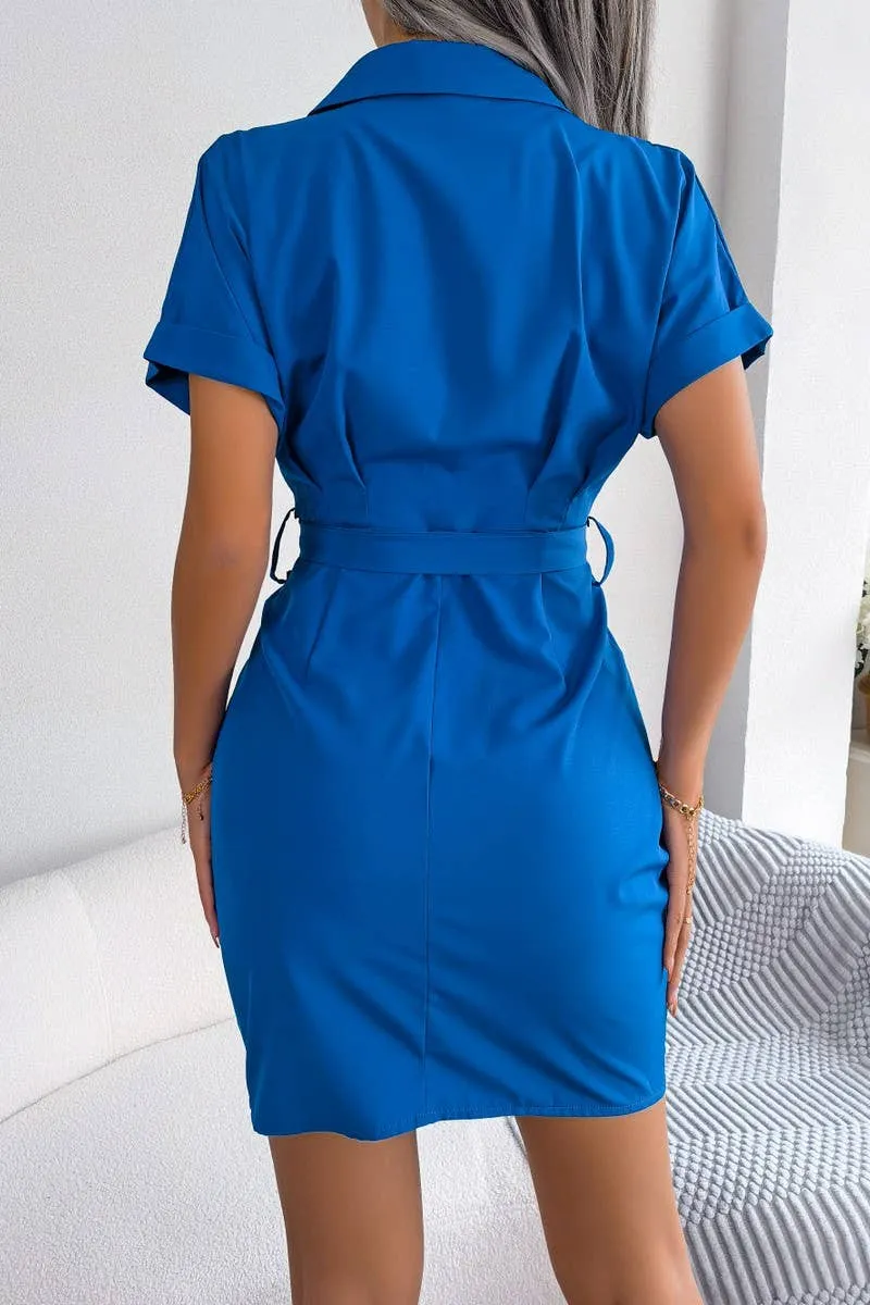 CASUAL SOLID COLOR BAT SLEEVE WAIST SHIRT DRESS_CWDSD2522