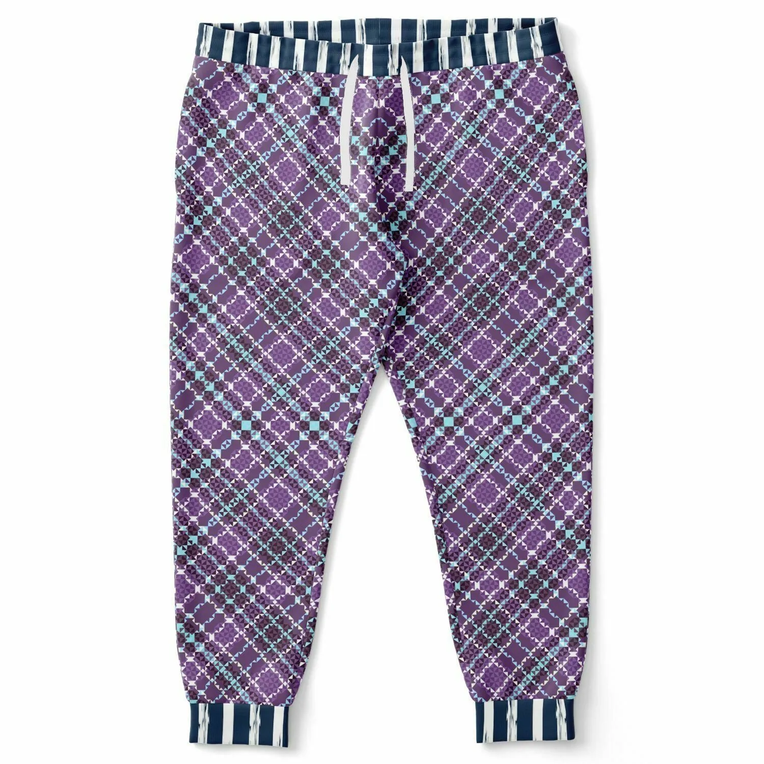 Classy Purple Checker & Stripe Unisex Joggers with PLUS sizes