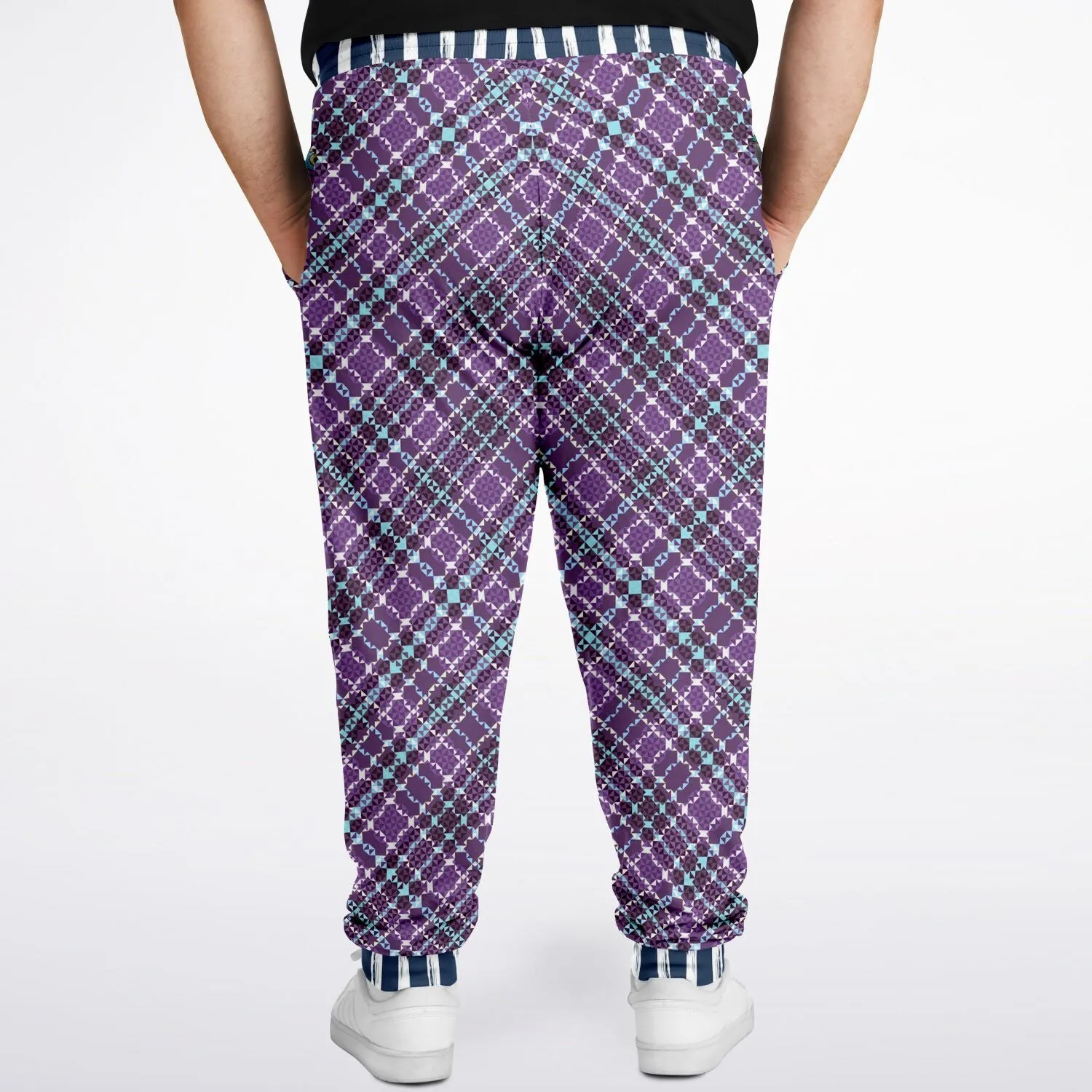 Classy Purple Checker & Stripe Unisex Joggers with PLUS sizes