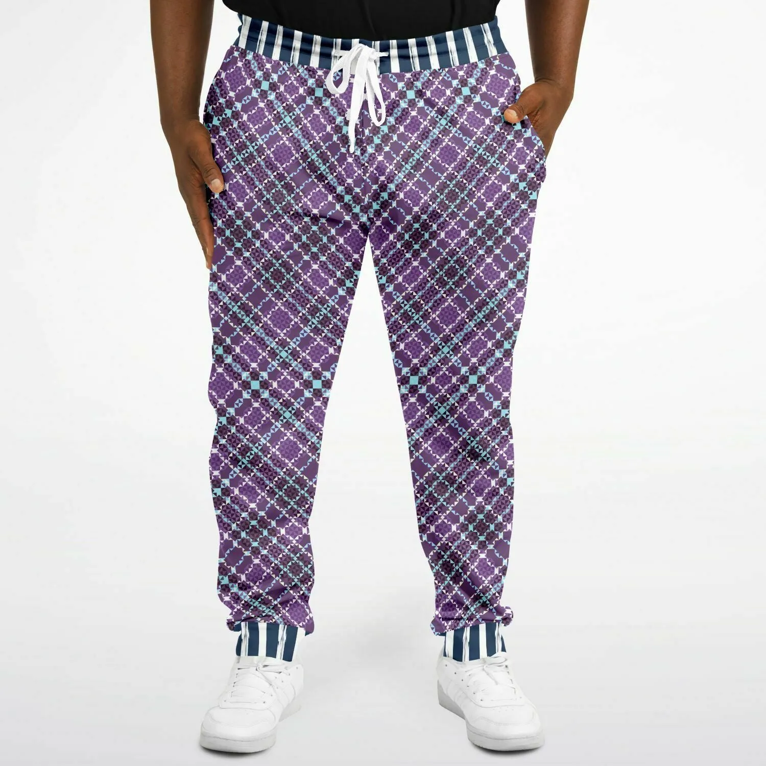 Classy Purple Checker & Stripe Unisex Joggers with PLUS sizes