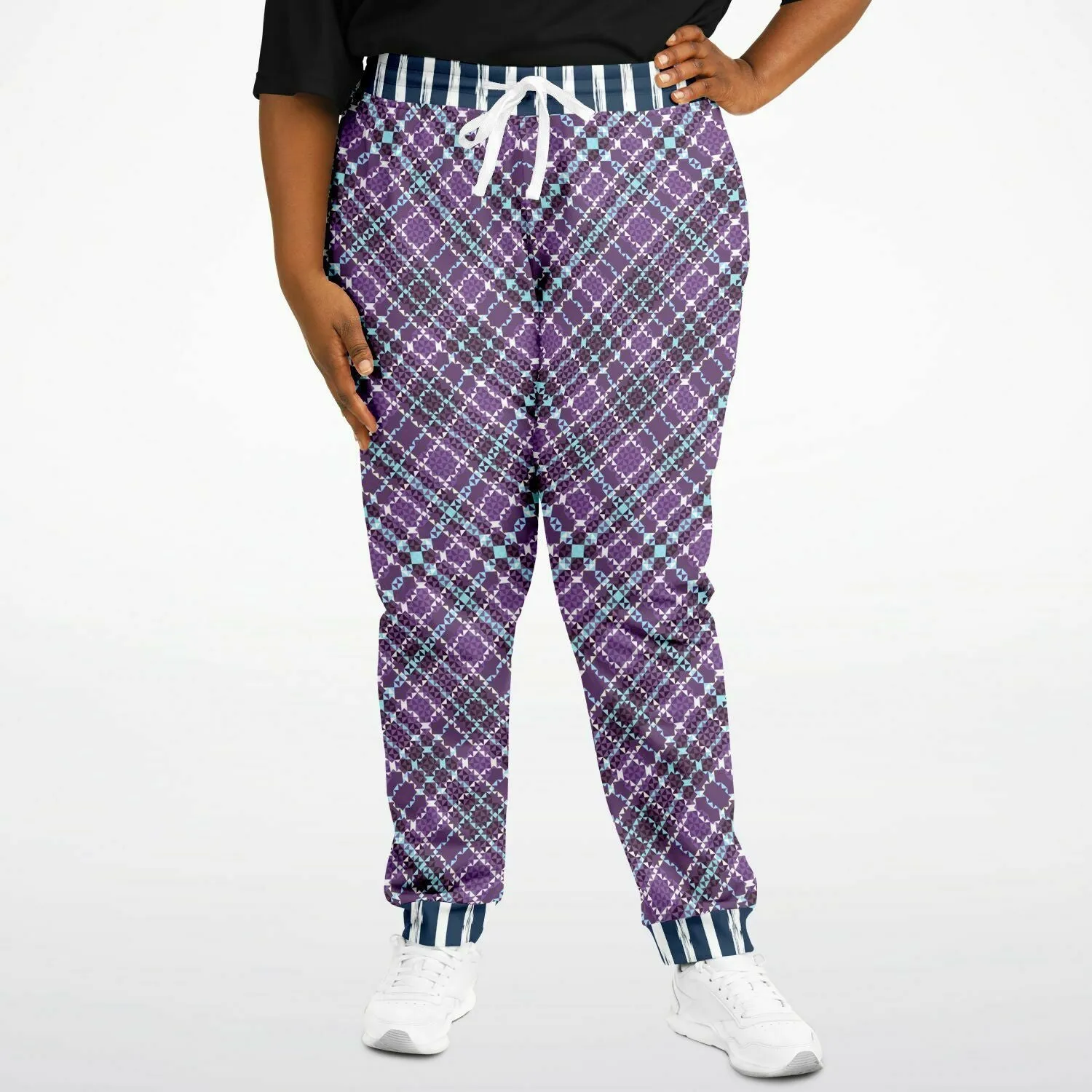 Classy Purple Checker & Stripe Unisex Joggers with PLUS sizes