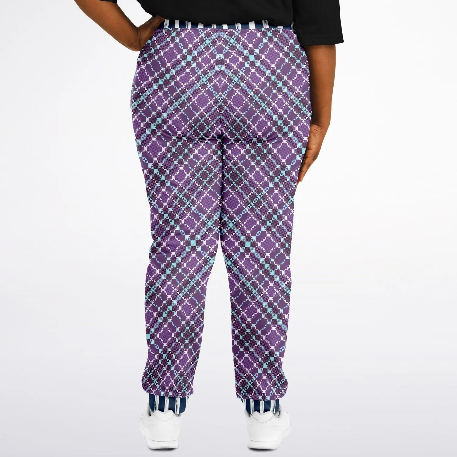 Classy Purple Checker & Stripe Unisex Joggers with PLUS sizes