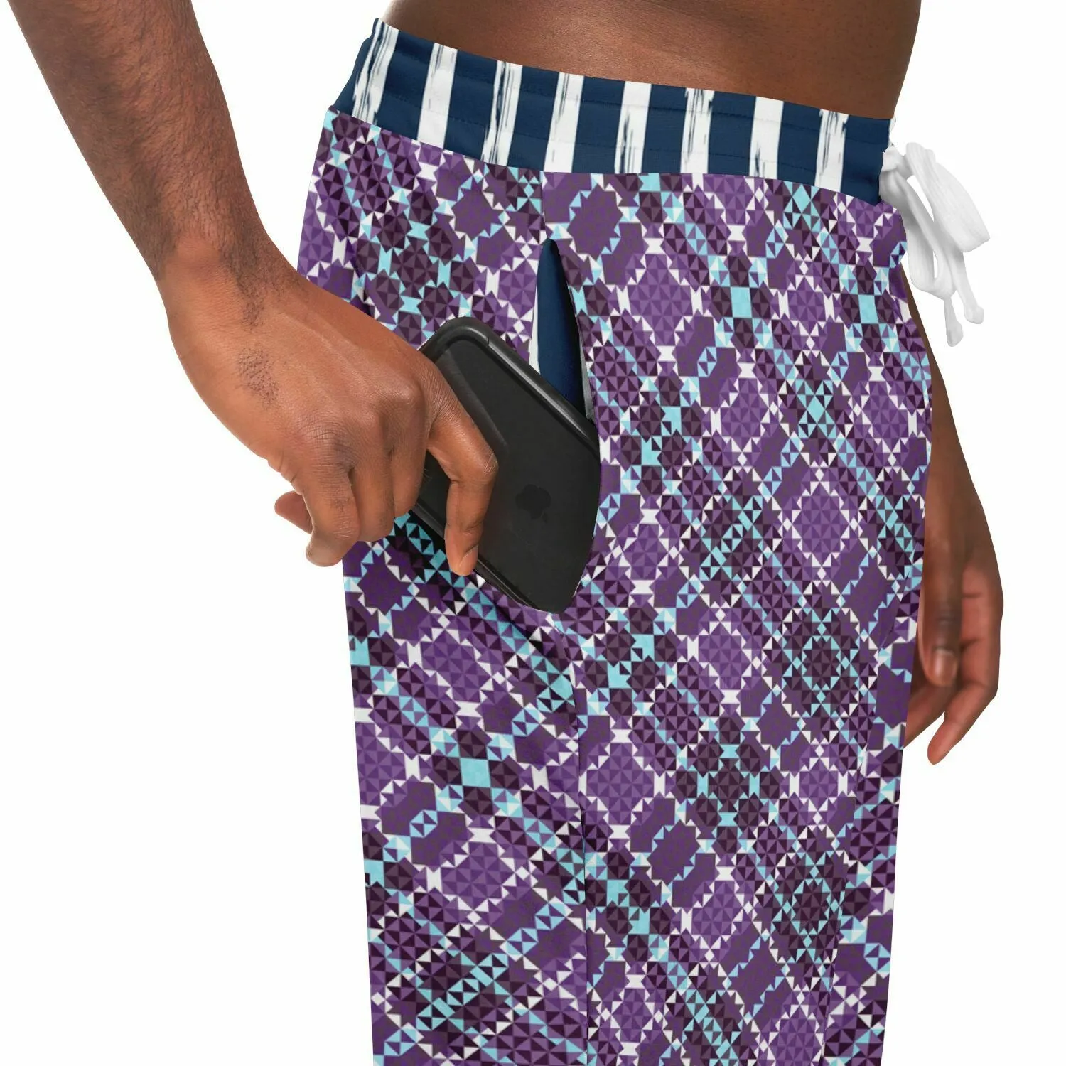 Classy Purple Checker & Stripe Unisex Joggers with PLUS sizes