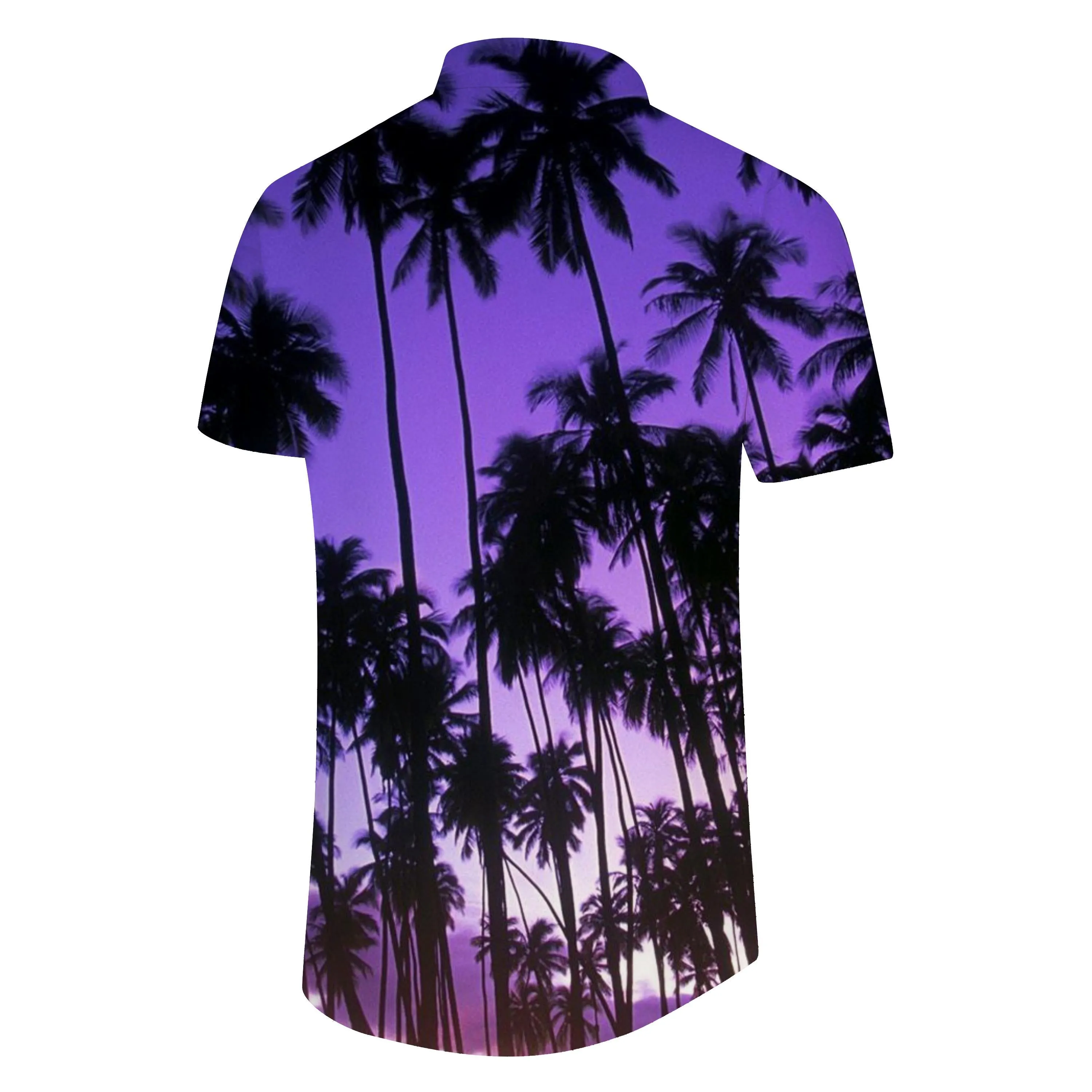 Coconut Tree Purple Youth Short Sleeve Casual Hawaiian Tropical Fun Button Lapel Men's Short Sleeve Shirt Beach Vacation Night