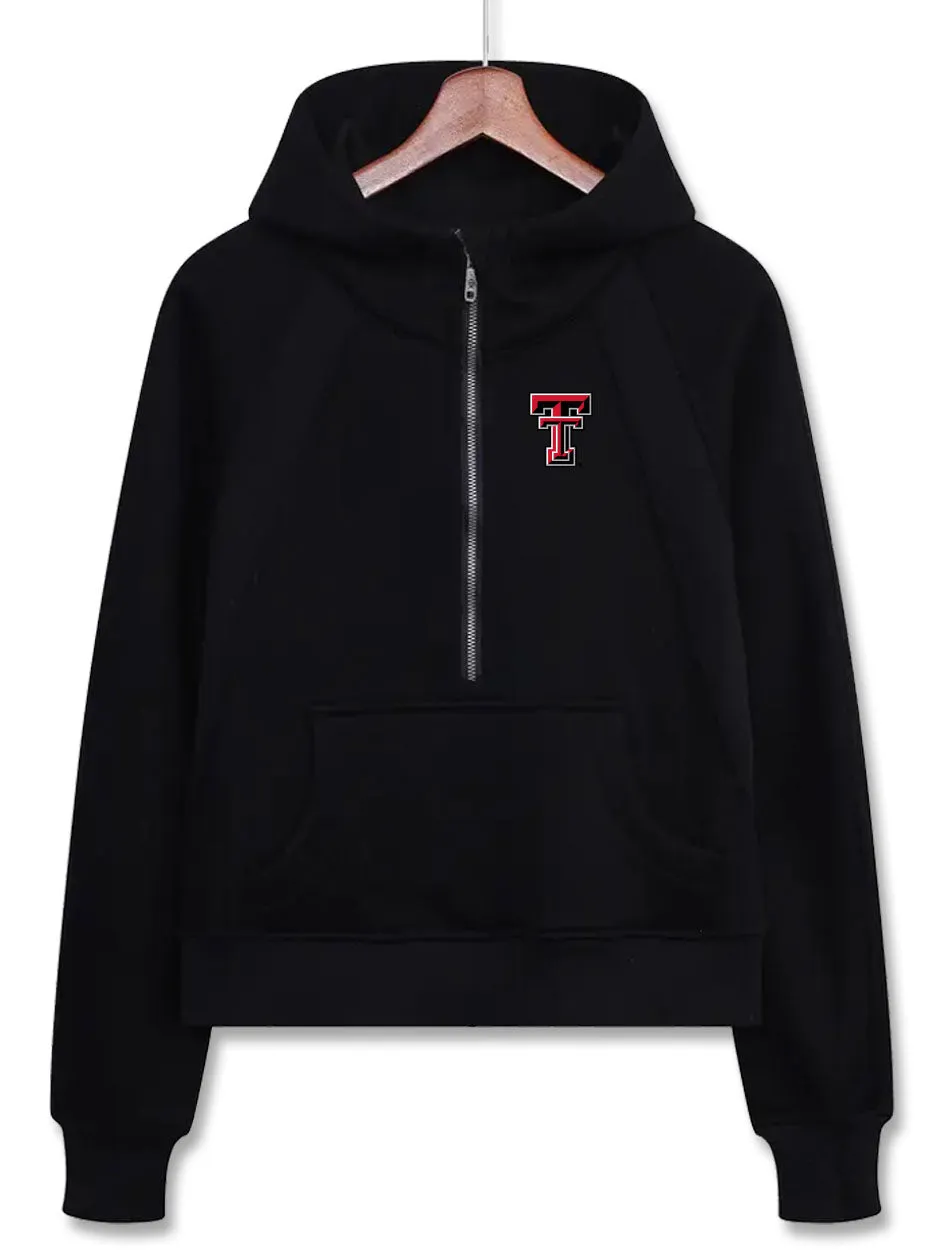 Dark Horse Texas Tech "Serenity" Half Zip Black Crop Hoodie