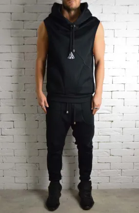 Directional Logo Sleeveless Hoodie - Black