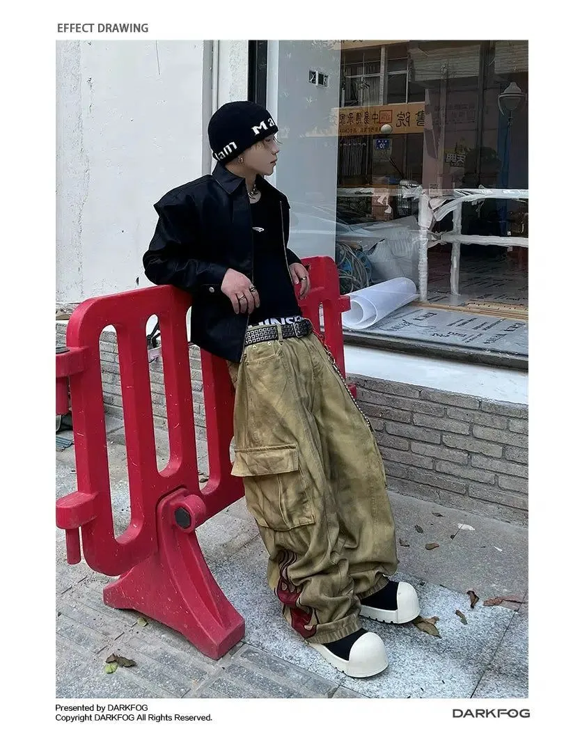 Dirty-Dyed Straight Baggy Cargo Pants