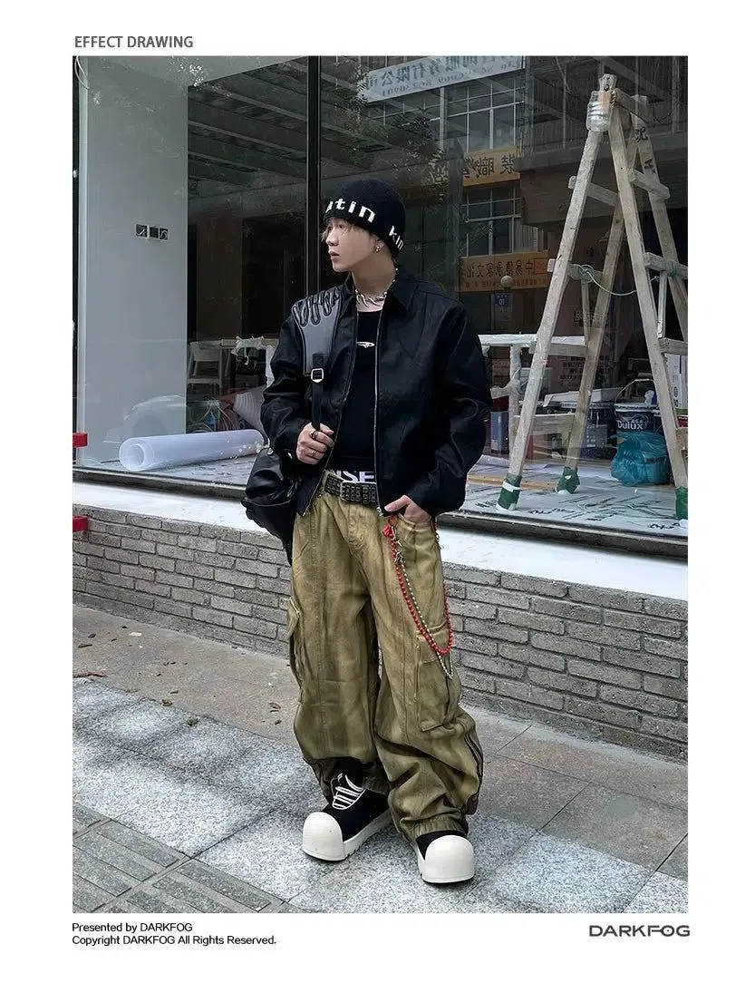 Dirty-Dyed Straight Baggy Cargo Pants