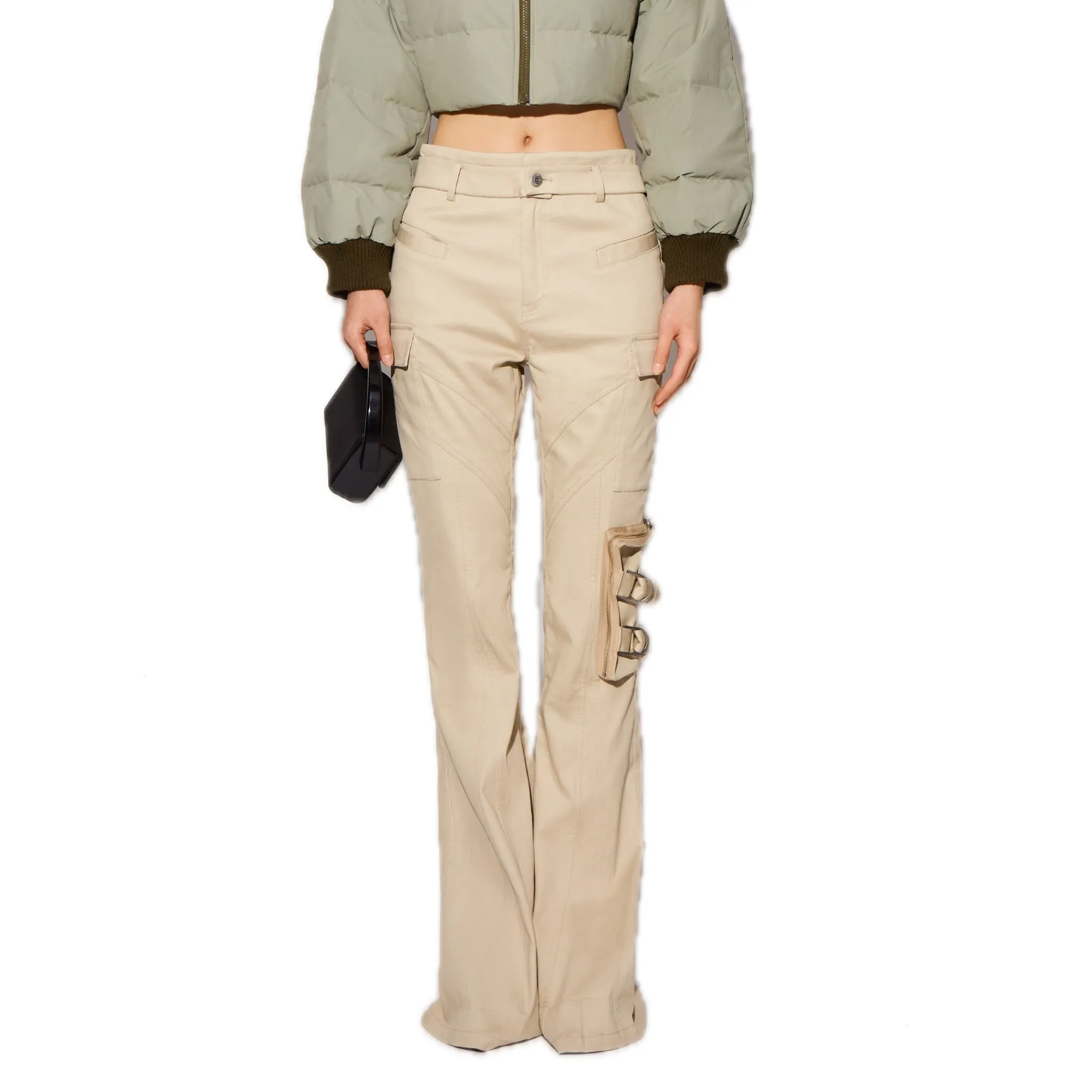 Double-waistband Fitted Cargo Trousers in Khaki