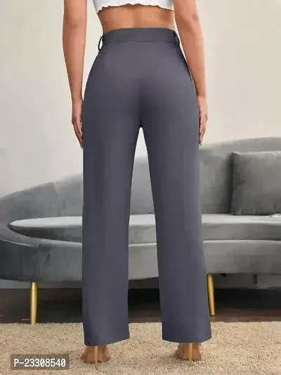 Elegant Grey Lycra Solid Trousers For Women