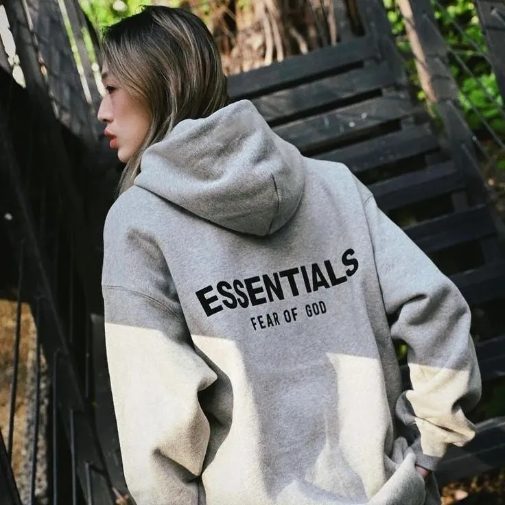 Essentials Fear of God Grey Oversized Relaxed Fit Pullover Casual Hoodie Fir men's Women's Fashion